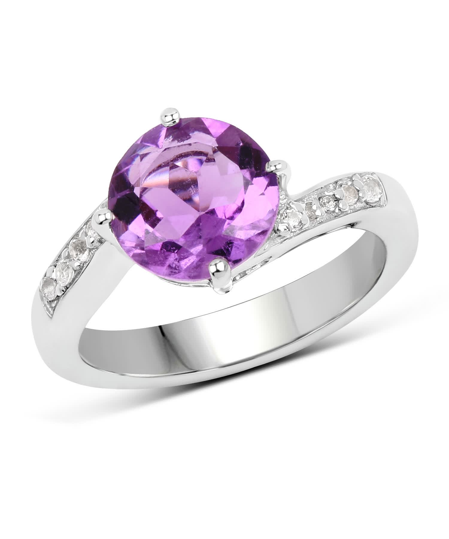 2.55ctw Natural Amethyst and Topaz Rhodium Plated 925 Sterling Silver Ring View 1