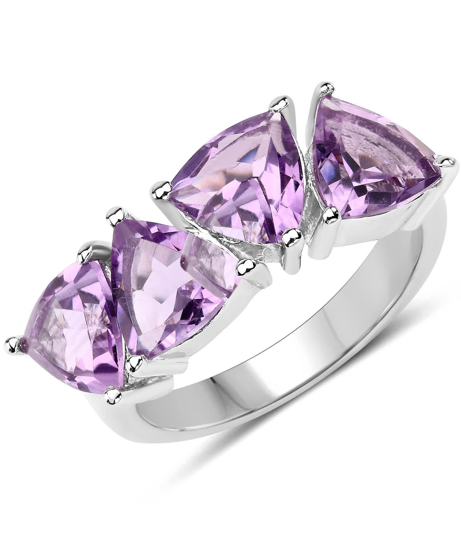3.60ctw Natural Amethyst Rhodium Plated 925 Sterling Silver Fashion Right Hand Ring View 1