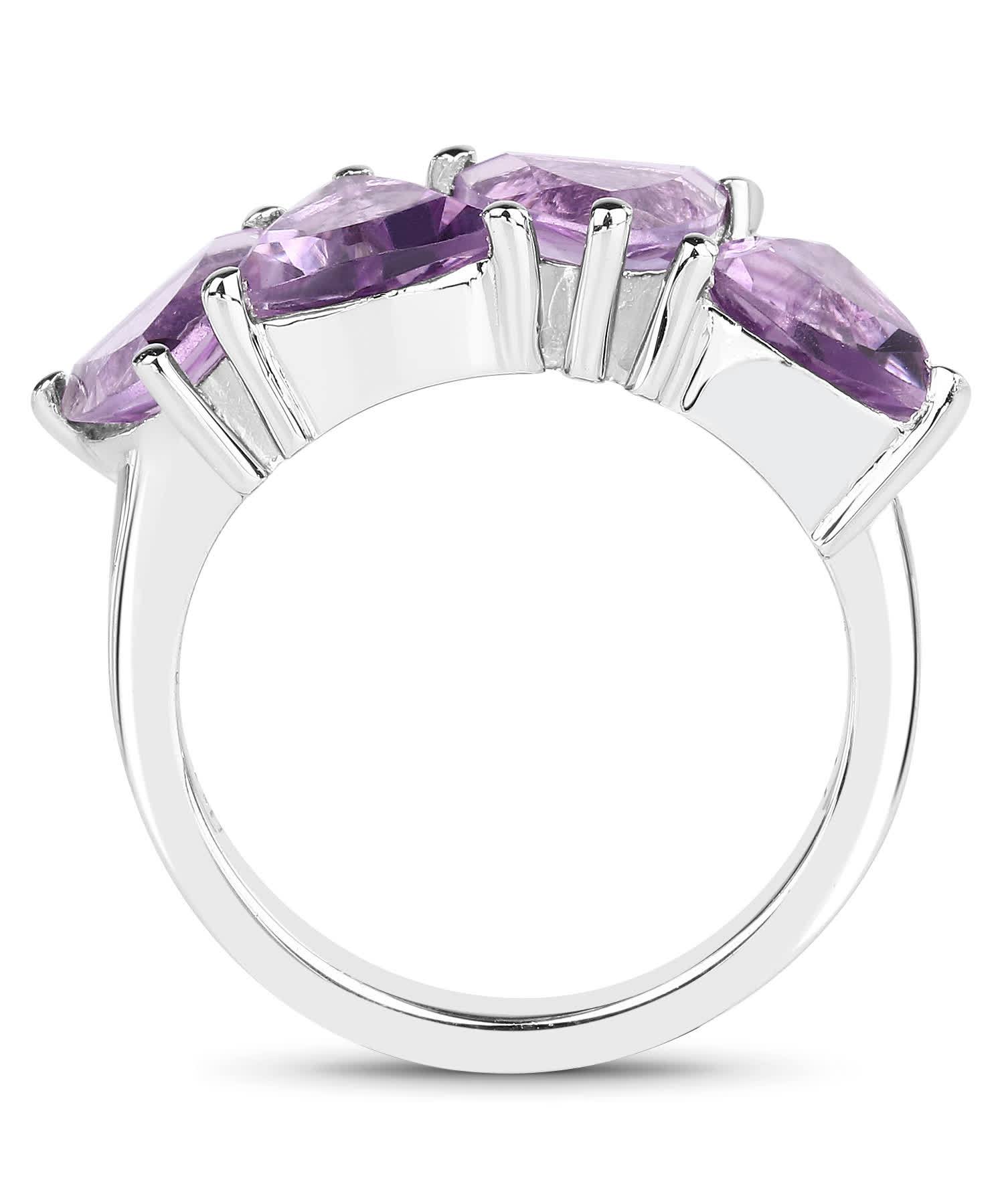 3.60ctw Natural Amethyst Rhodium Plated 925 Sterling Silver Fashion Right Hand Ring View 2