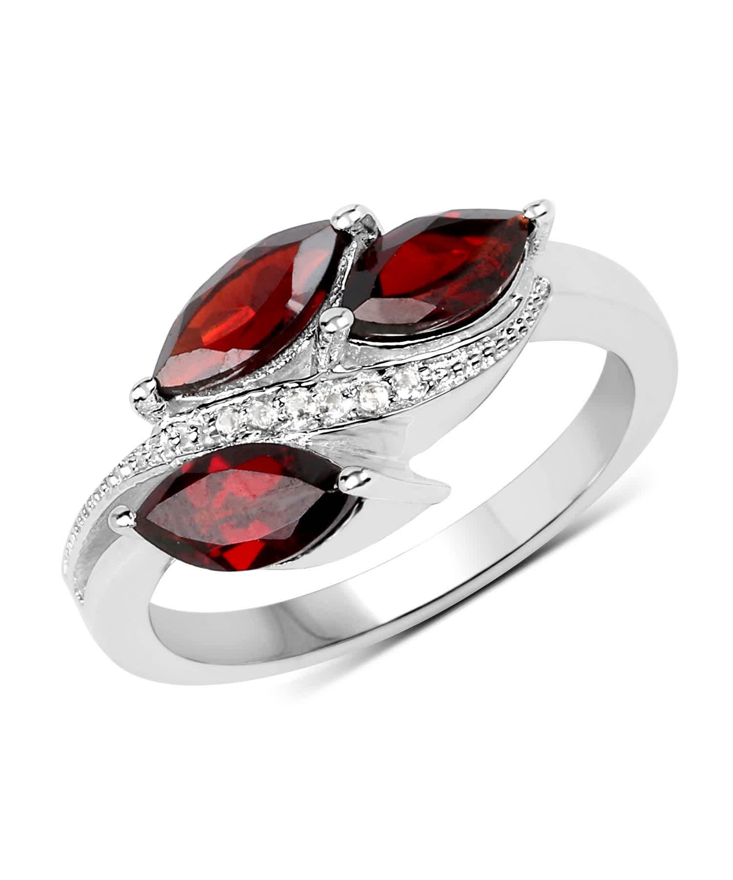 1.98ctw Natural Garnet and Topaz Rhodium Plated 925 Sterling Silver Leaf Ring View 1