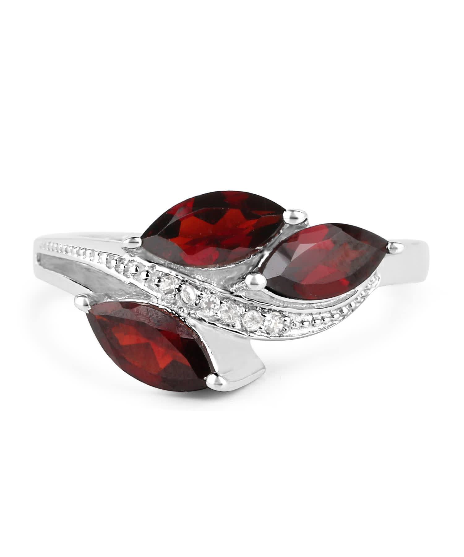 1.98ctw Natural Garnet and Topaz Rhodium Plated 925 Sterling Silver Leaf Ring View 3
