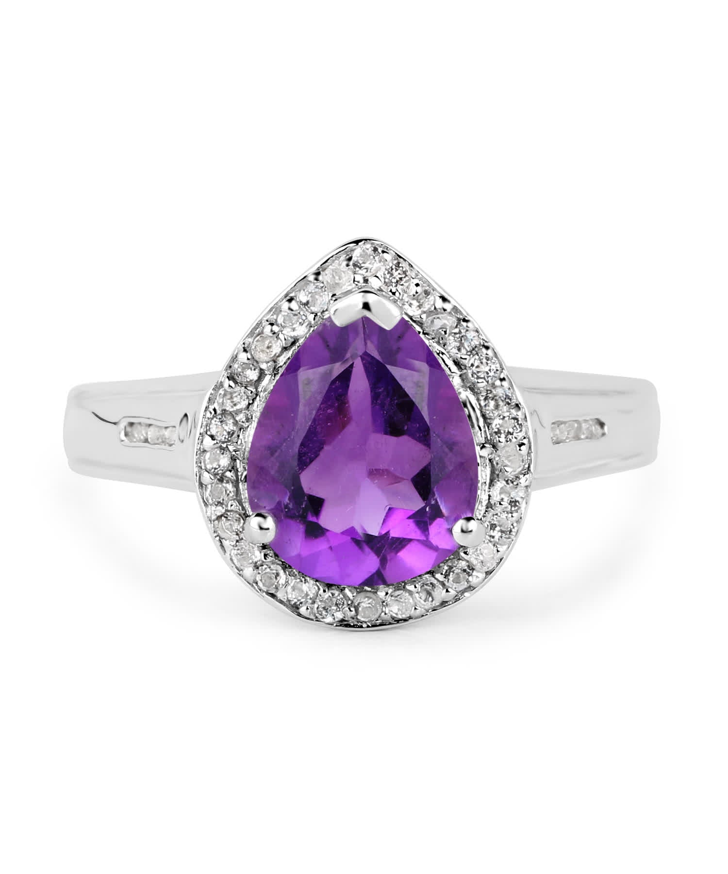 1.77 ctw Natural Amethyst and Topaz Rhodium Plated 925 Sterling Silver Right Hand Ring View 3
