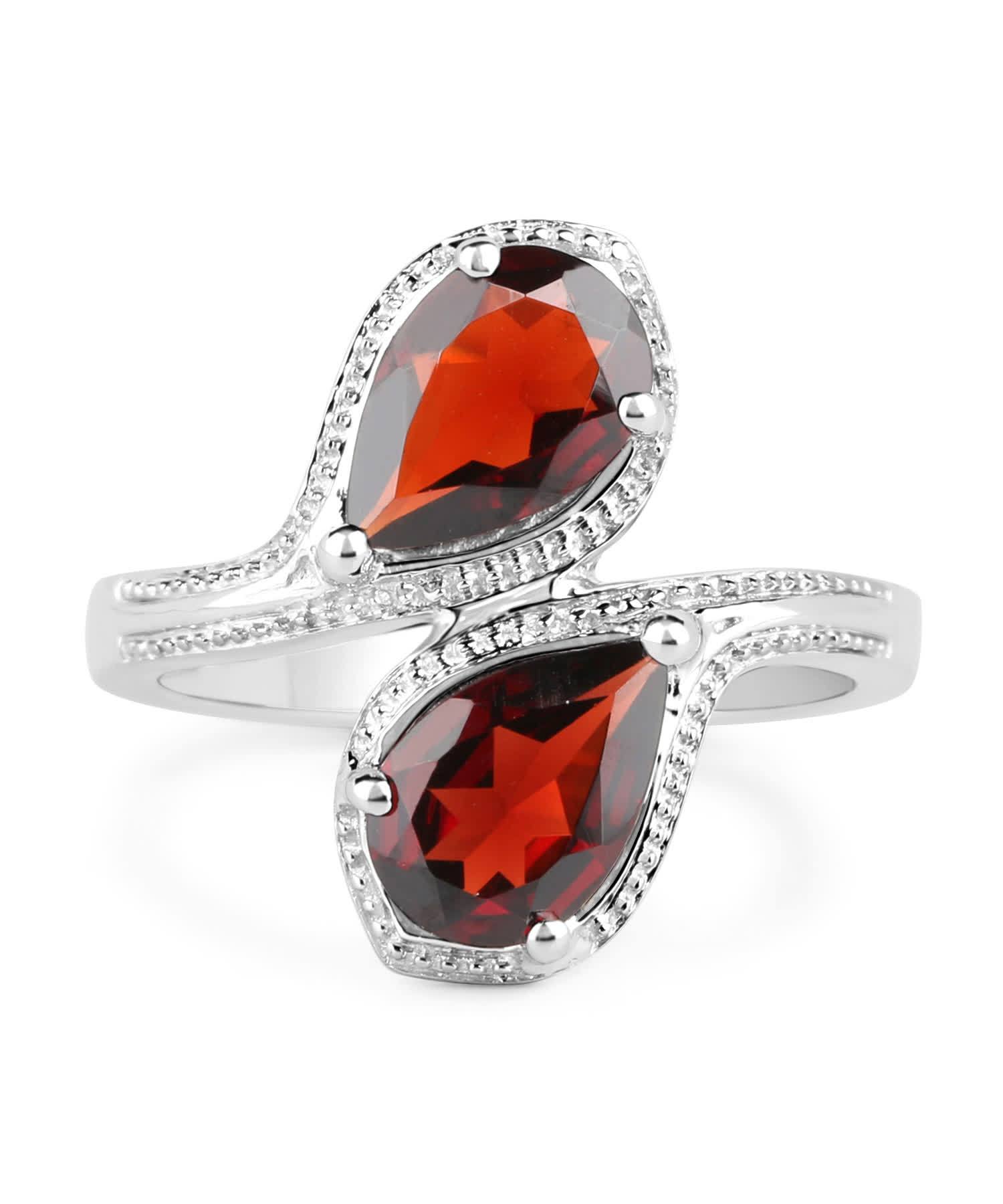 2.60ctw Natural Garnet Rhodium Plated 925 Sterling Silver Two-Stone Ring View 3