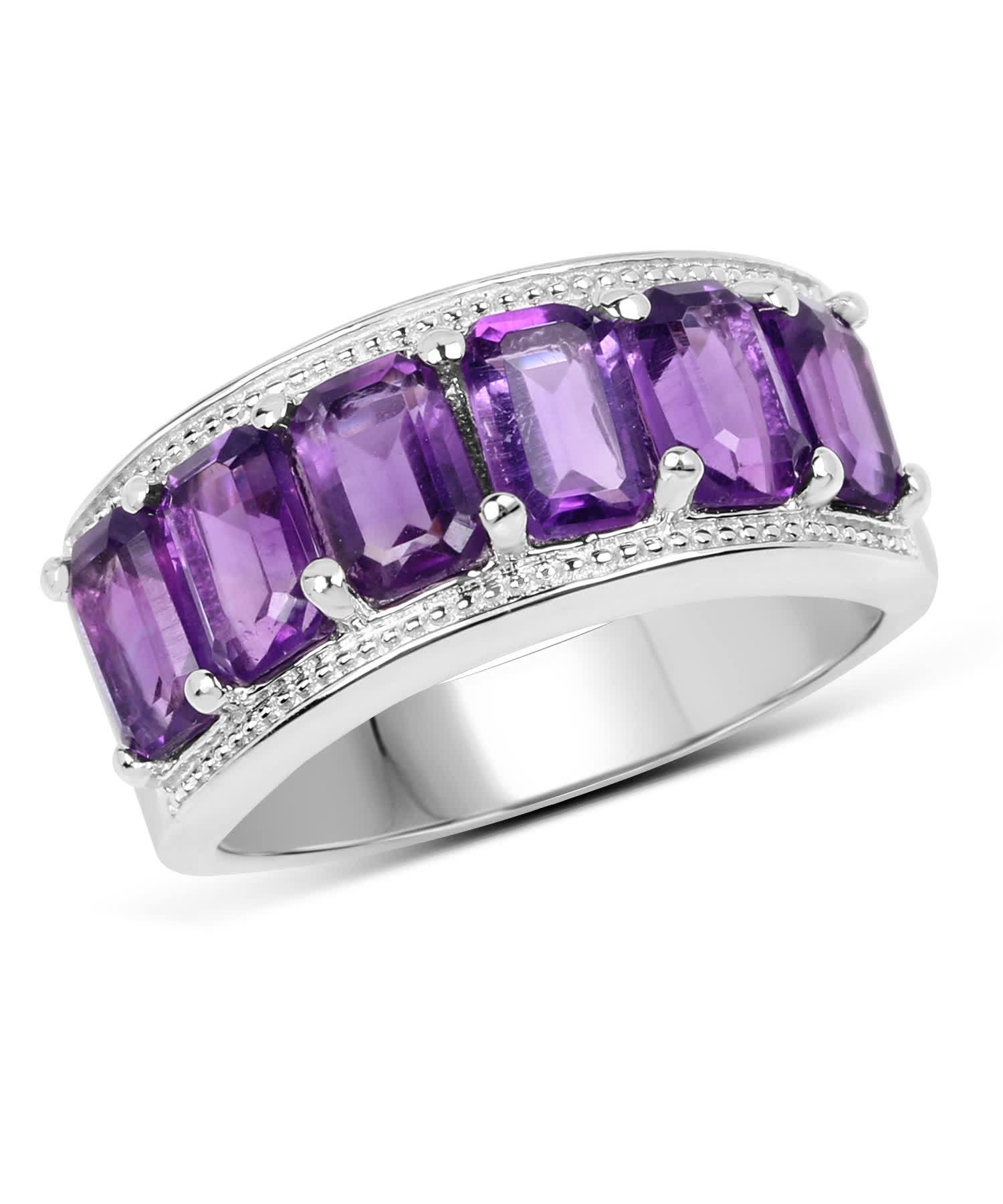 3.30ctw Natural Amethyst Rhodium Plated 925 Sterling Silver Band View 1