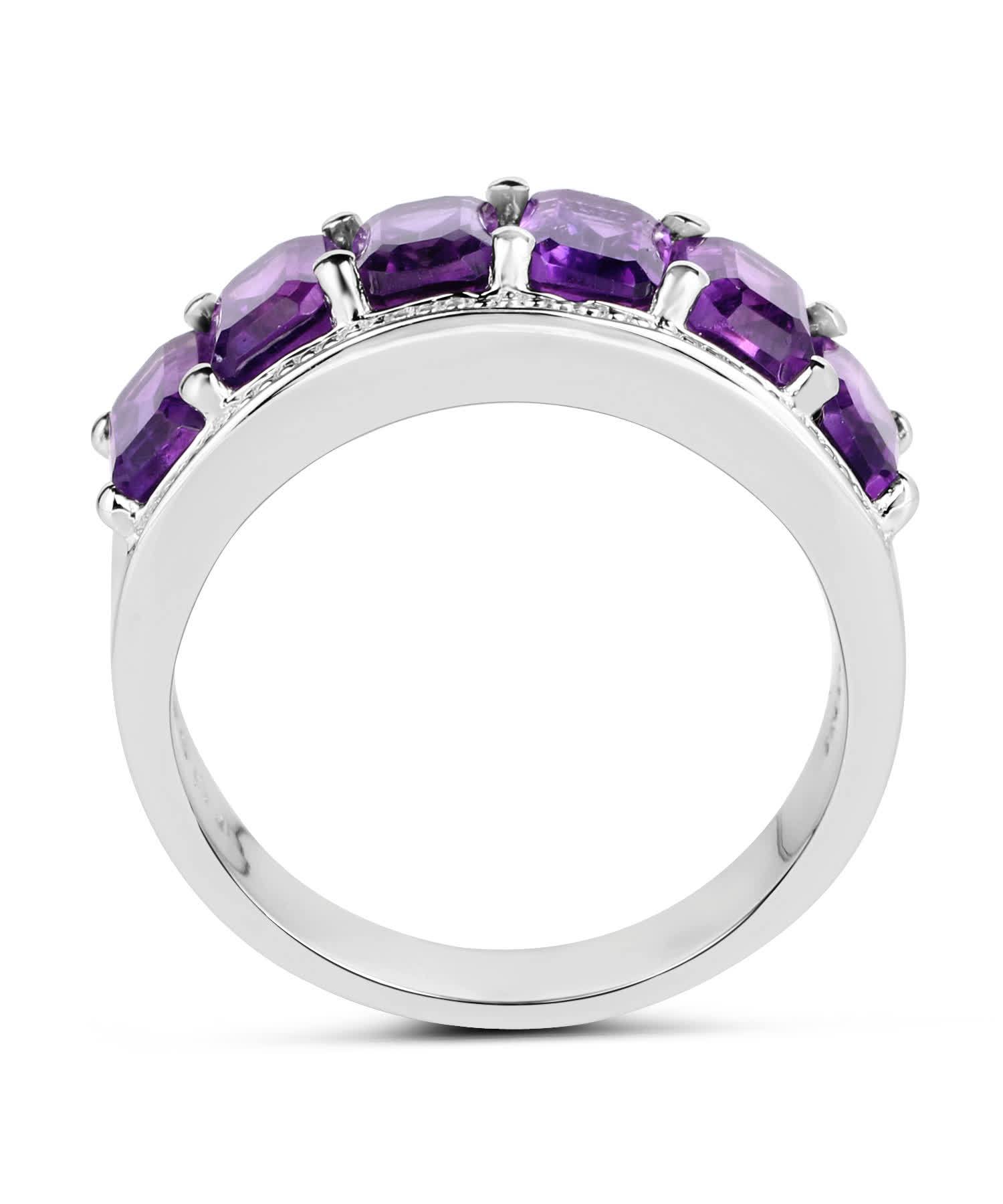 3.30ctw Natural Amethyst Rhodium Plated 925 Sterling Silver Band View 2