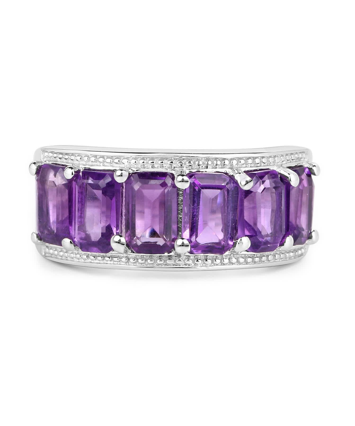 3.30ctw Natural Amethyst Rhodium Plated 925 Sterling Silver Band View 3