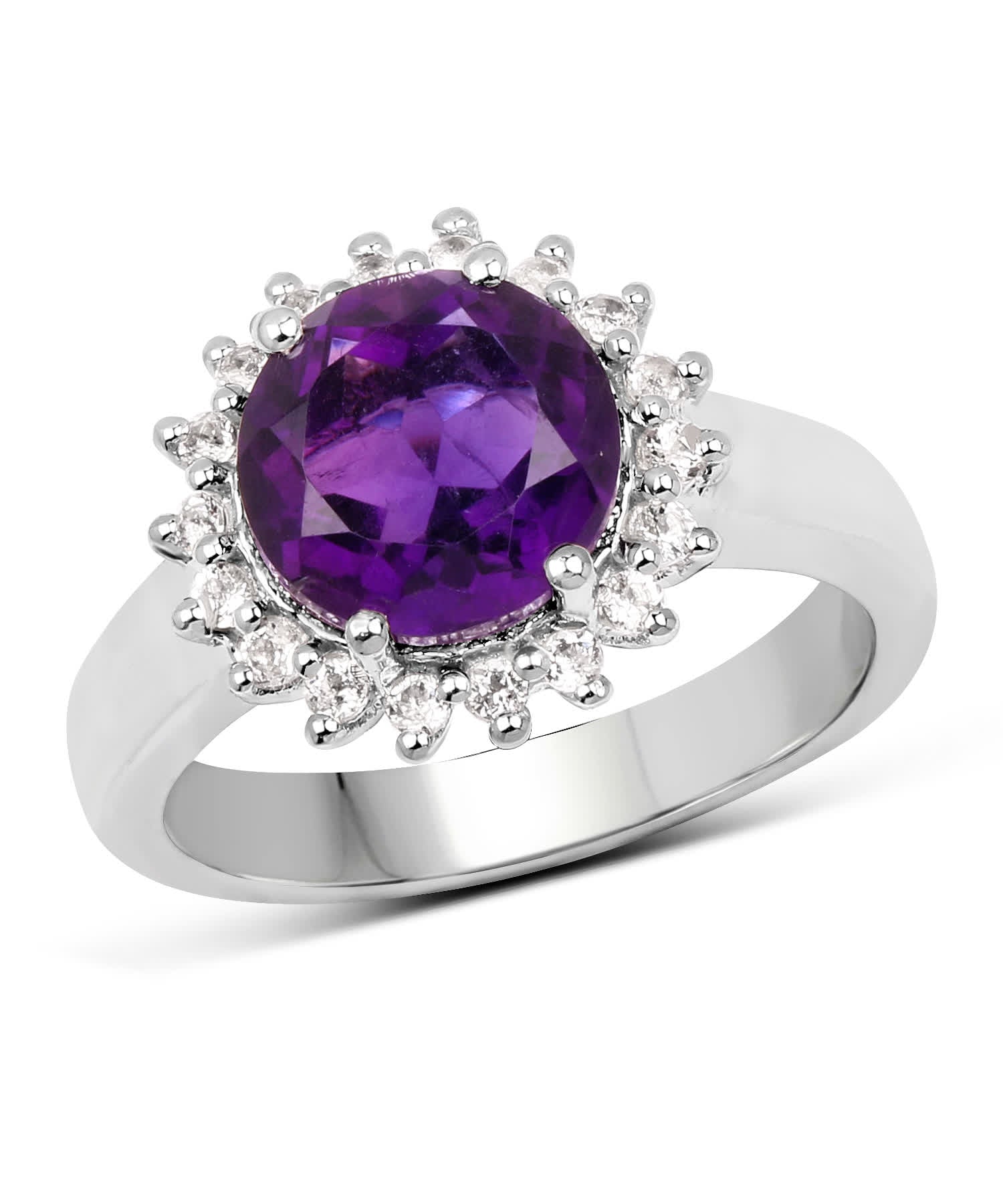 2.80 ctw Natural Amethyst and Topaz Rhodium Plated 925 Sterling Silver Halo Right Hand Ring View 1