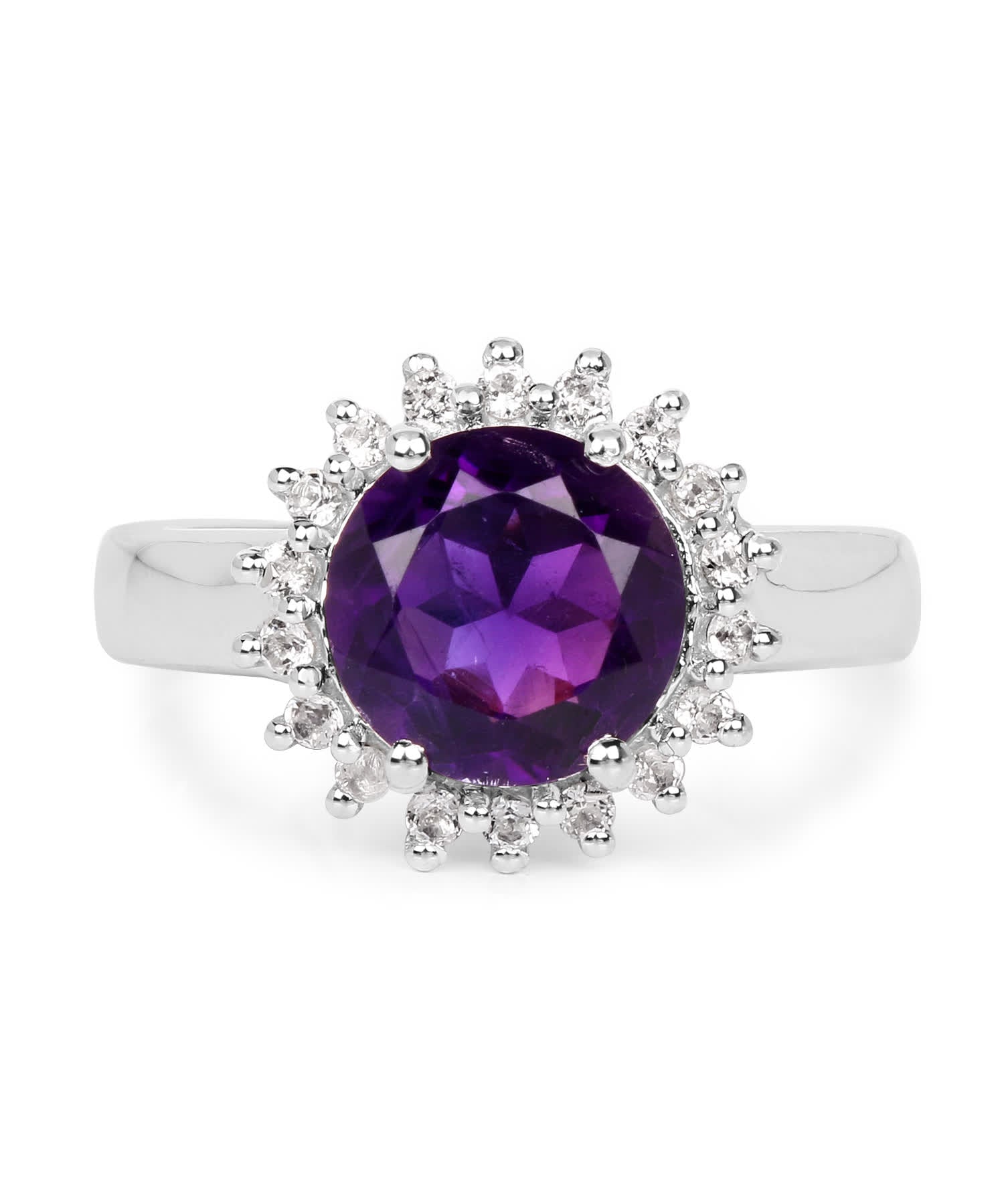 2.80 ctw Natural Amethyst and Topaz Rhodium Plated 925 Sterling Silver Halo Right Hand Ring View 3