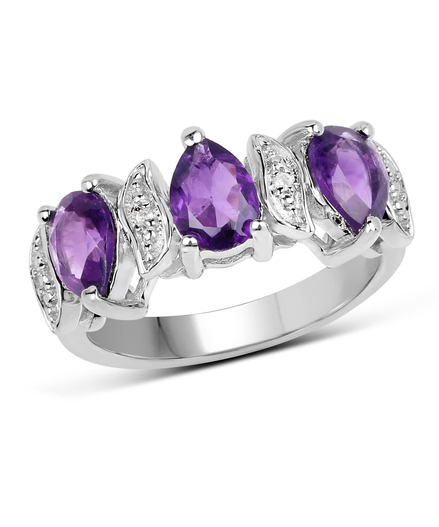 2.05ctw Natural Amethyst and Topaz Rhodium Plated 925 Sterling Silver Right Hand Ring View 1