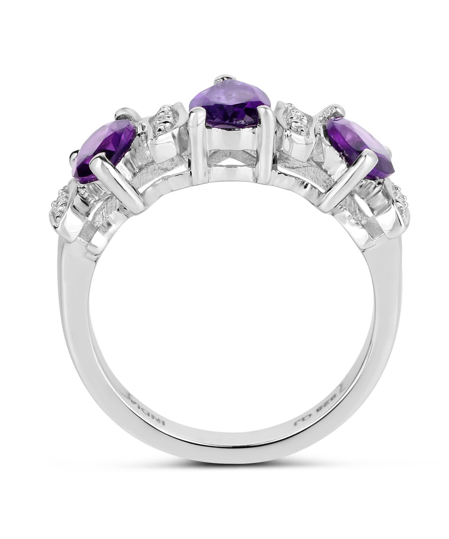 2.05ctw Natural Amethyst and Topaz Rhodium Plated 925 Sterling Silver Right Hand Ring View 2
