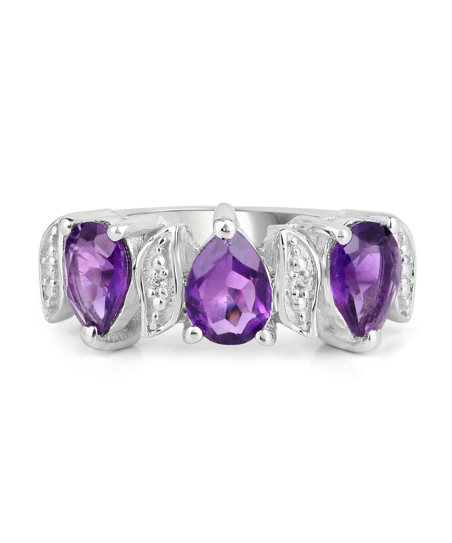 2.05ctw Natural Amethyst and Topaz Rhodium Plated 925 Sterling Silver Right Hand Ring View 3