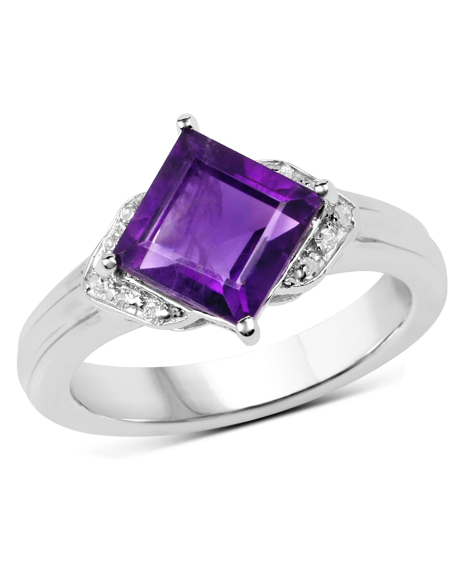 2.55 ctw Natural Amethyst and Topaz Rhodium Plated 925 Sterling Silver Right Hand Ring View 1