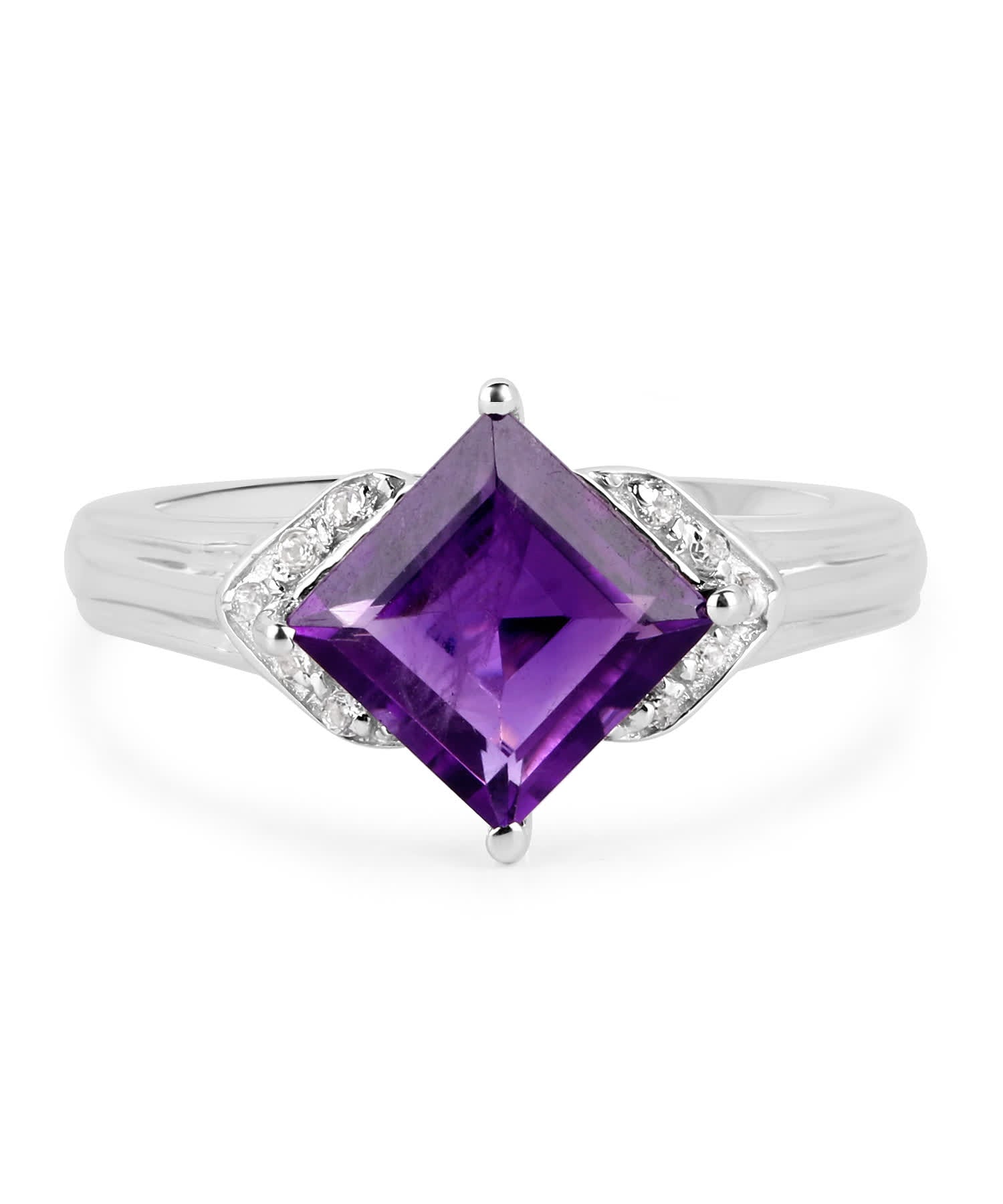 2.55 ctw Natural Amethyst and Topaz Rhodium Plated 925 Sterling Silver Right Hand Ring View 3