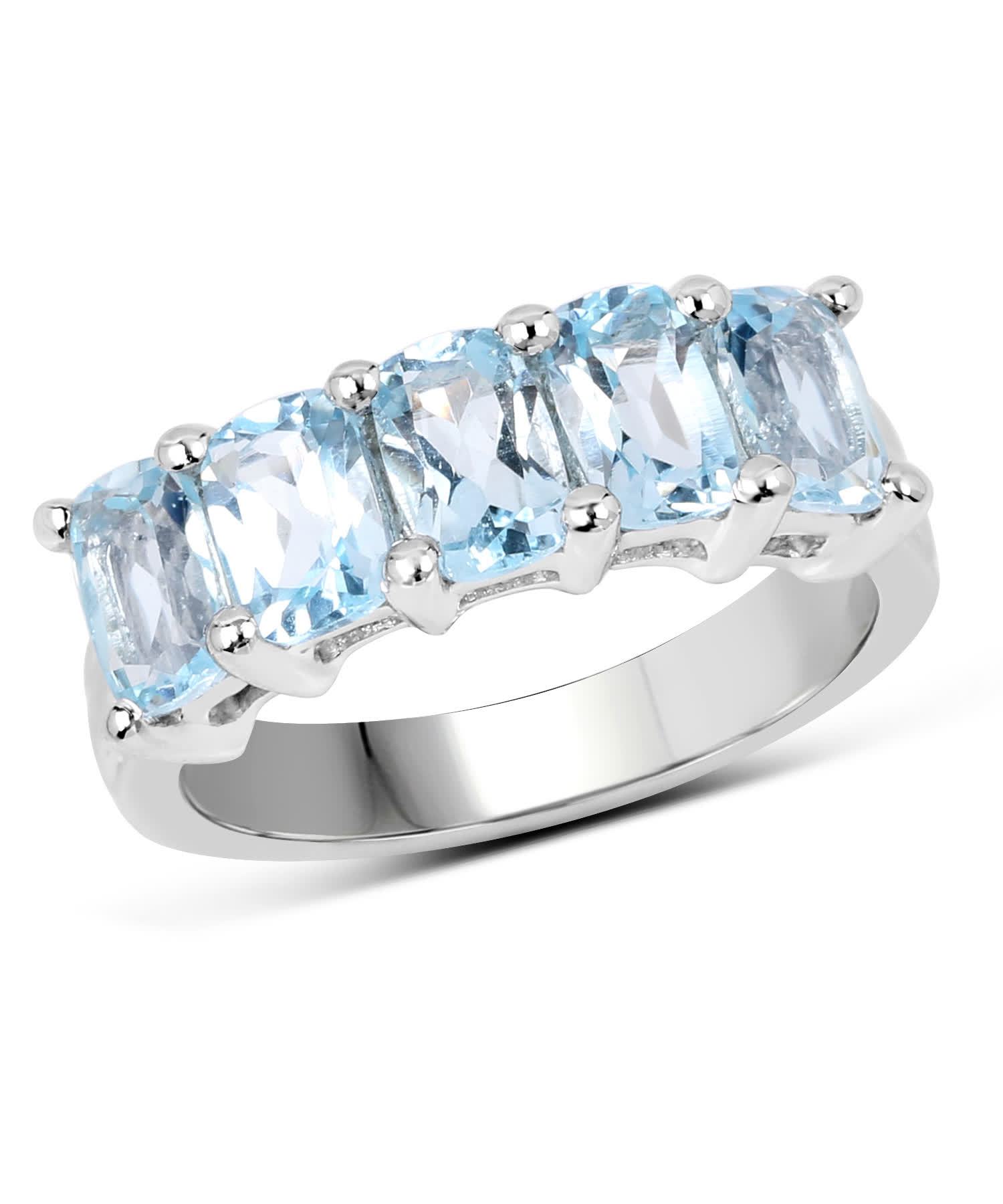 3.00ctw Natural Sky Blue Topaz Rhodium Plated 925 Sterling Silver Band View 1