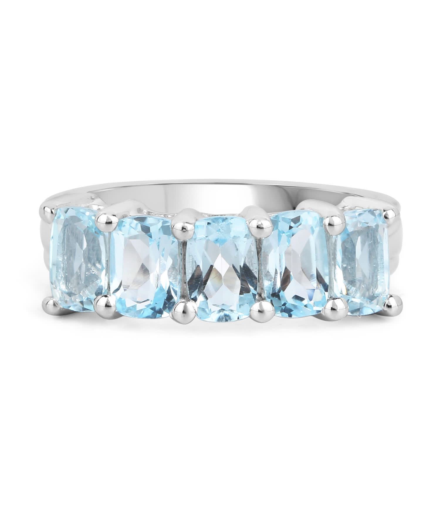 3.00ctw Natural Sky Blue Topaz Rhodium Plated 925 Sterling Silver Band View 3