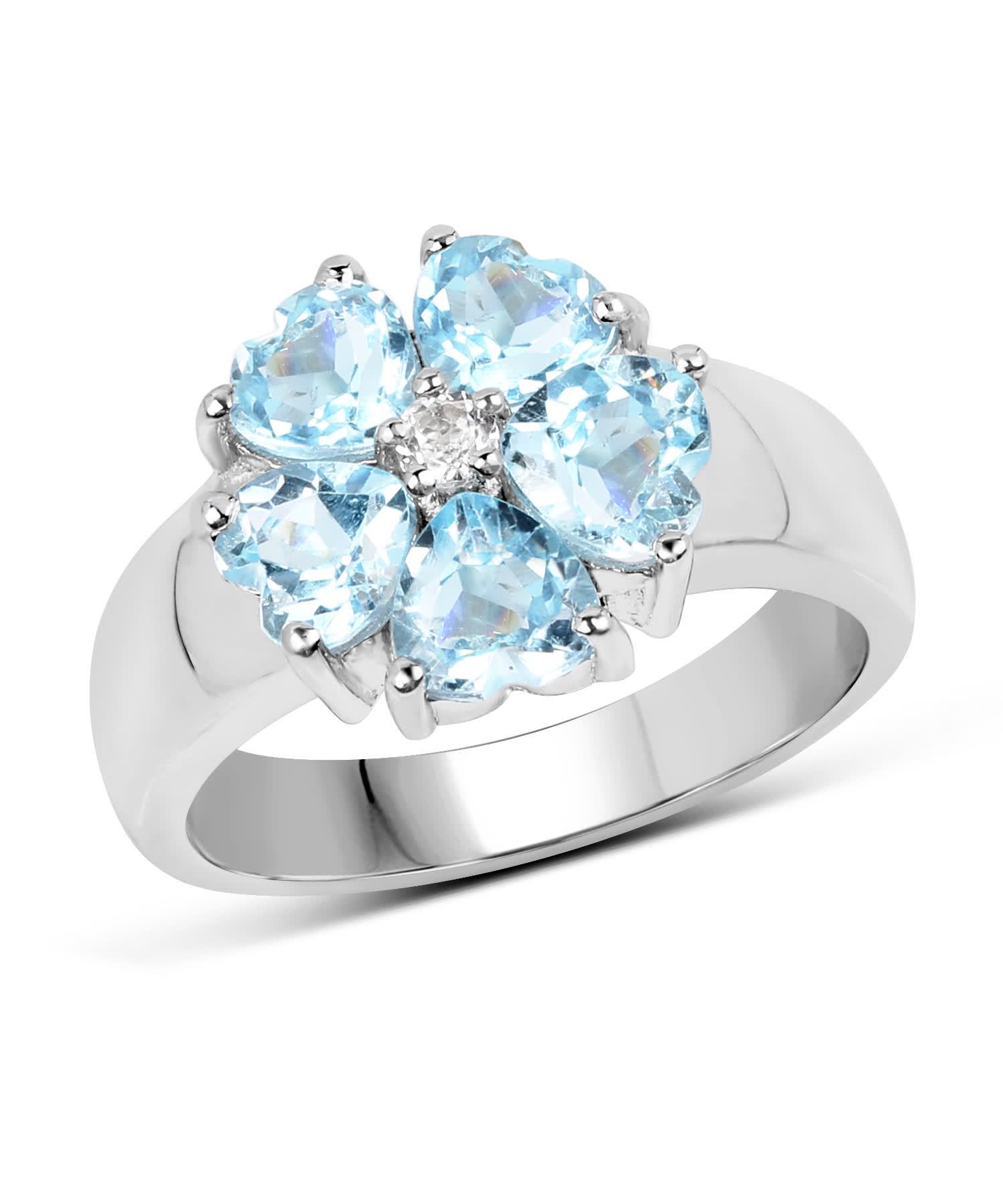 2.58ctw Natural Sky Blue and White Topaz Rhodium Plated 925 Sterling Silver Heart Right Hand Ring View 1