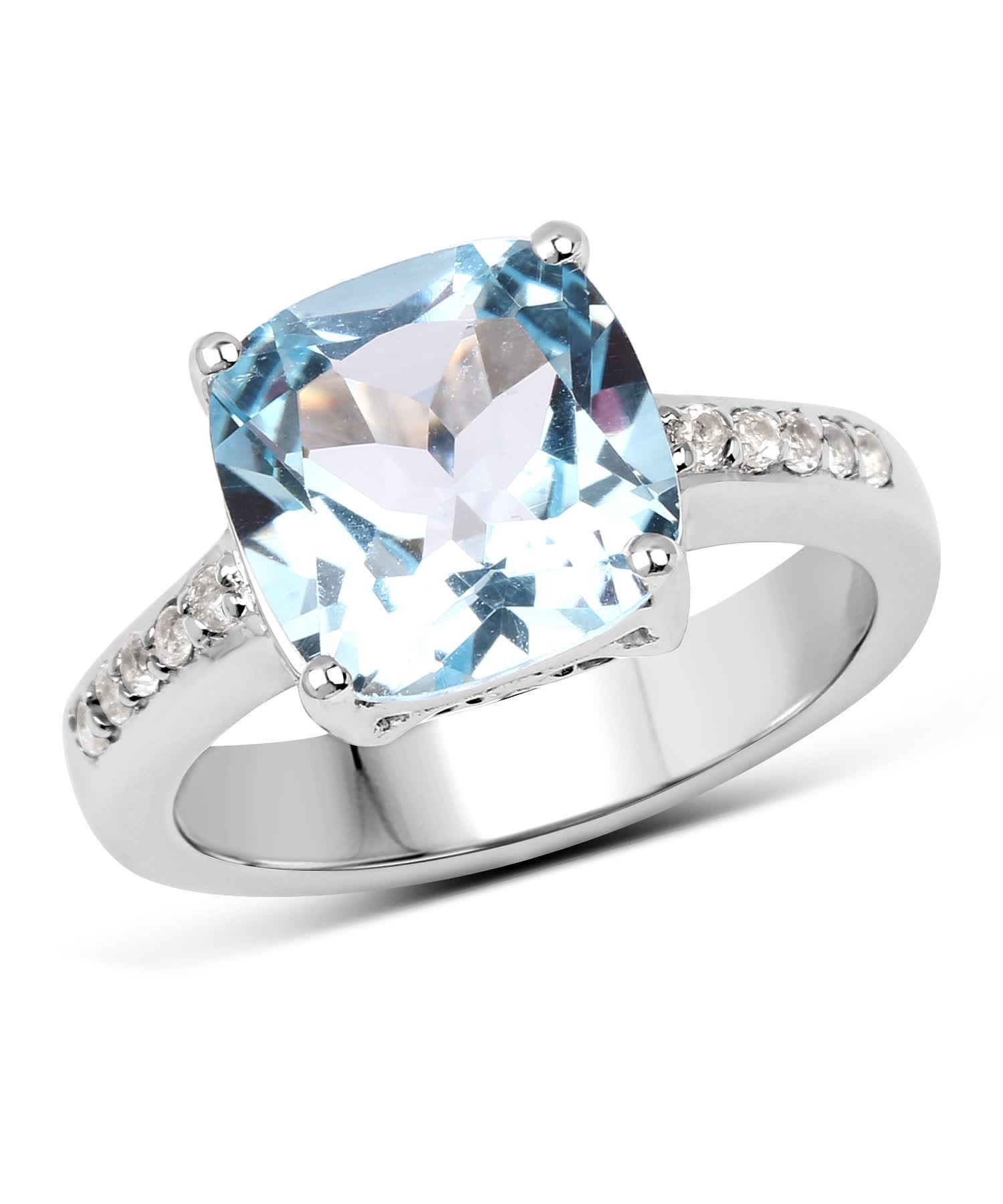 4.62ctw Natural Sky Blue and White Topaz Rhodium Plated 925 Sterling Silver Right Hand Ring View 1