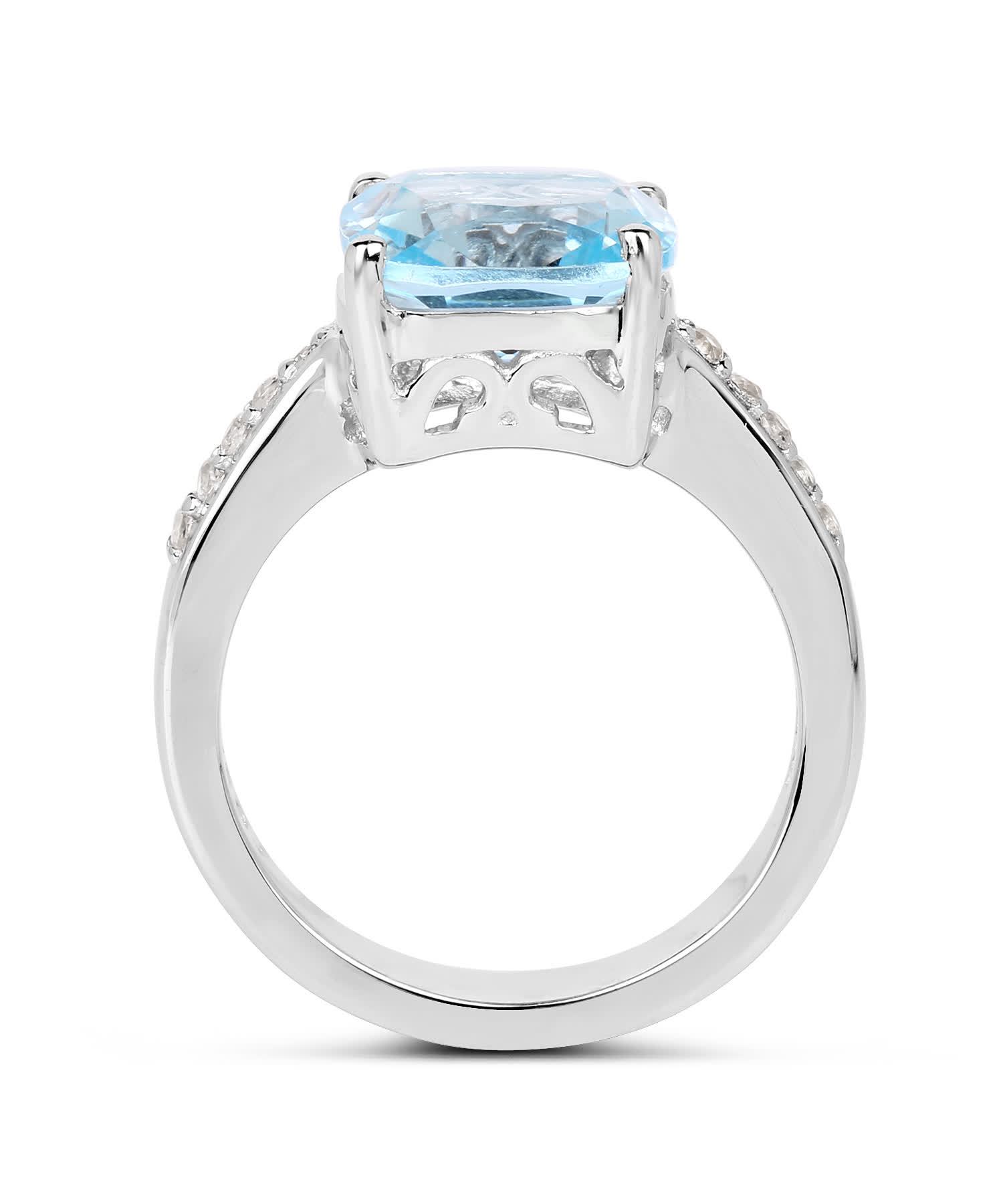 4.62ctw Natural Sky Blue and White Topaz Rhodium Plated 925 Sterling Silver Right Hand Ring View 2