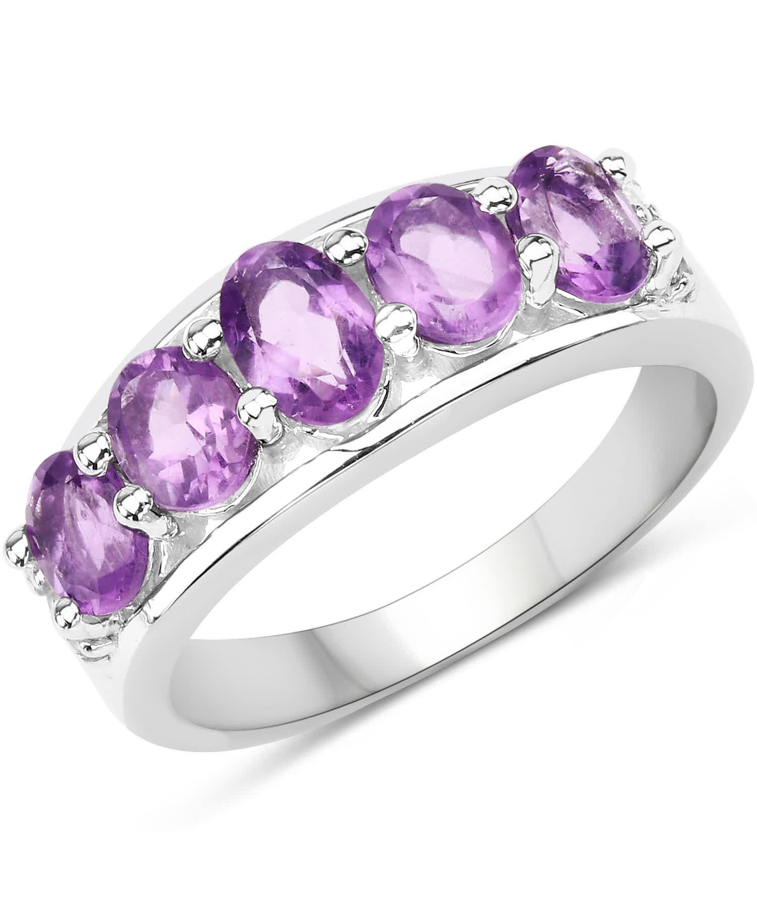 1.85ctw Natural Amethyst and Topaz Rhodium Plated 925 Sterling Silver Band View 1