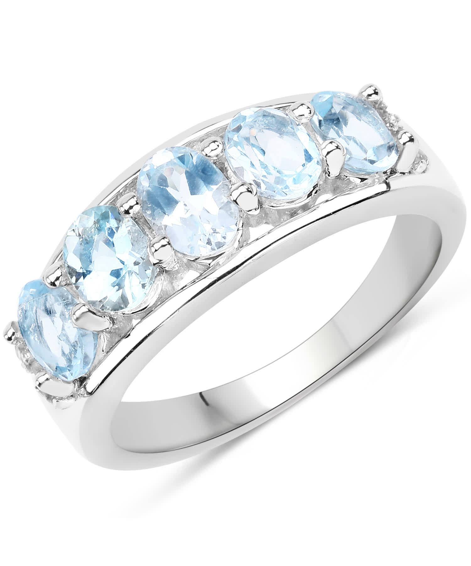 2.57ctw Natural Sky Blue Topaz Rhodium Plated 925 Sterling Silver Band View 1