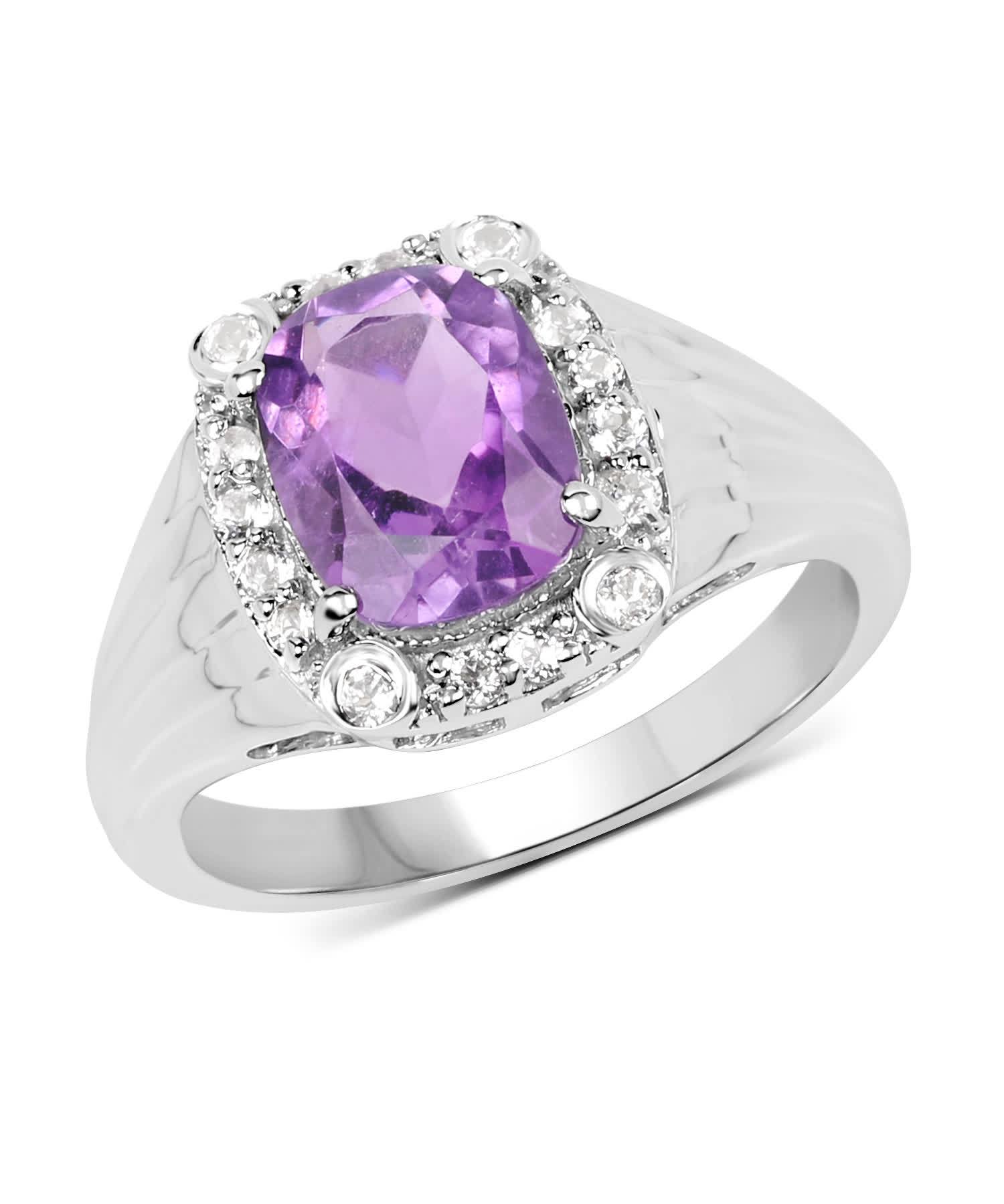 2.13ctw Natural Amethyst and Topaz Rhodium Plated 925 Sterling Silver Right Hand Ring View 1