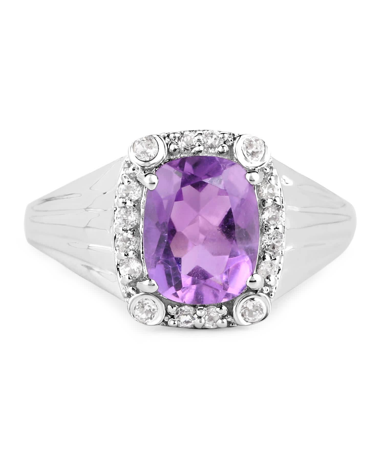 2.13ctw Natural Amethyst and Topaz Rhodium Plated 925 Sterling Silver Right Hand Ring View 3