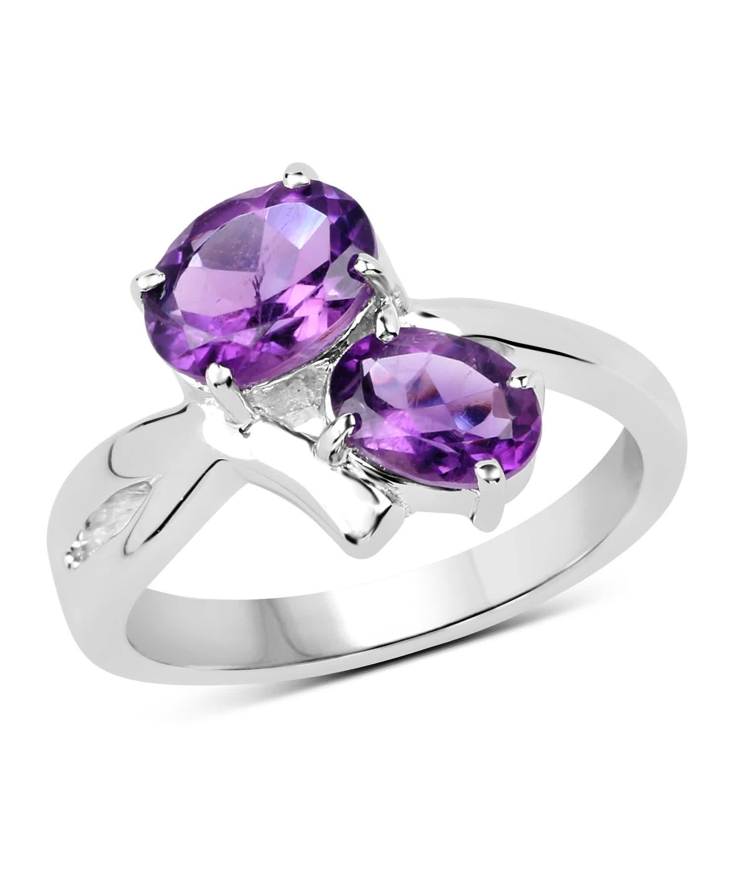 1.95ctw Natural Amethyst Rhodium Plated 925 Sterling Silver Two-Stone Ring View 1