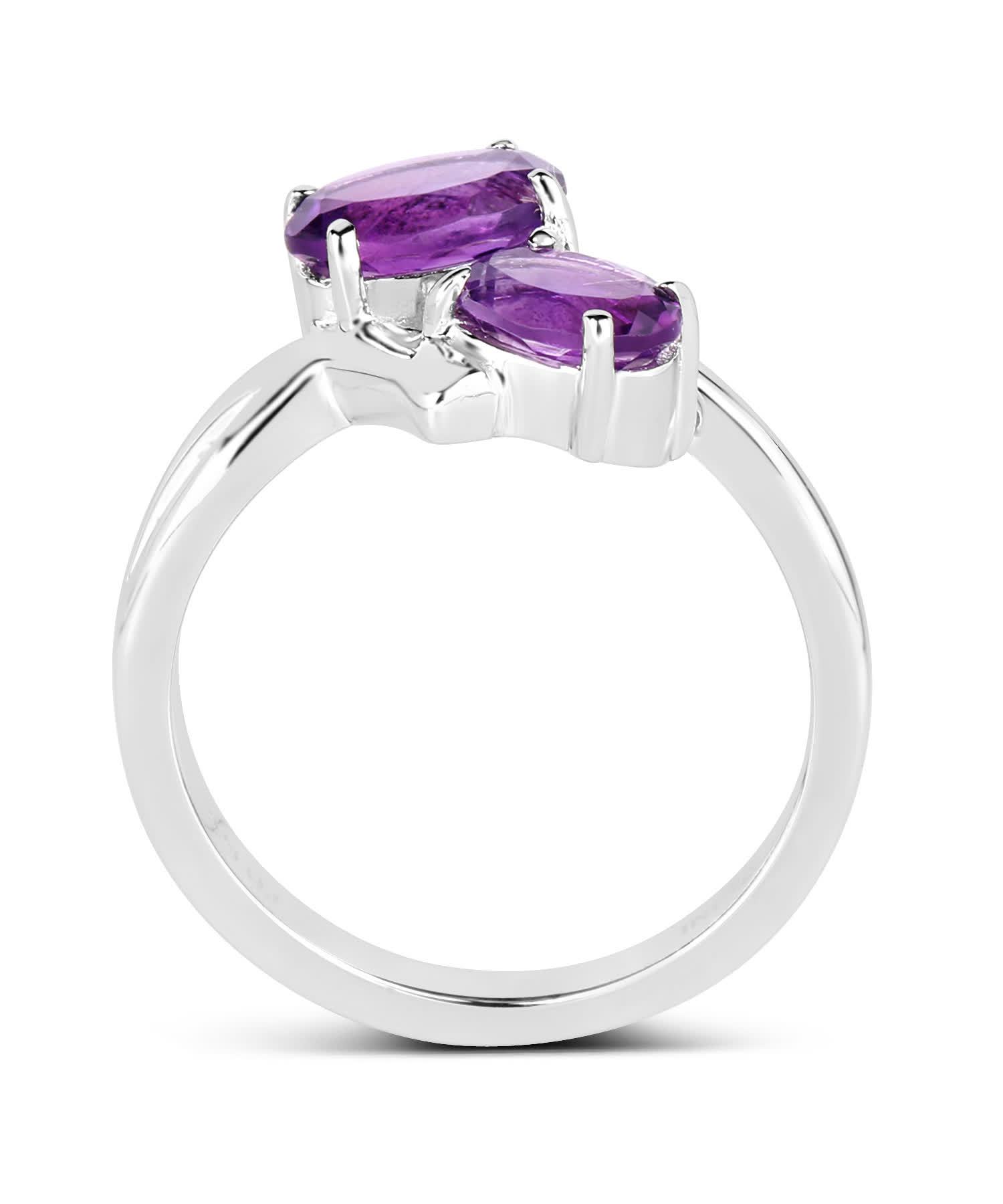 1.95ctw Natural Amethyst Rhodium Plated 925 Sterling Silver Two-Stone Ring View 2