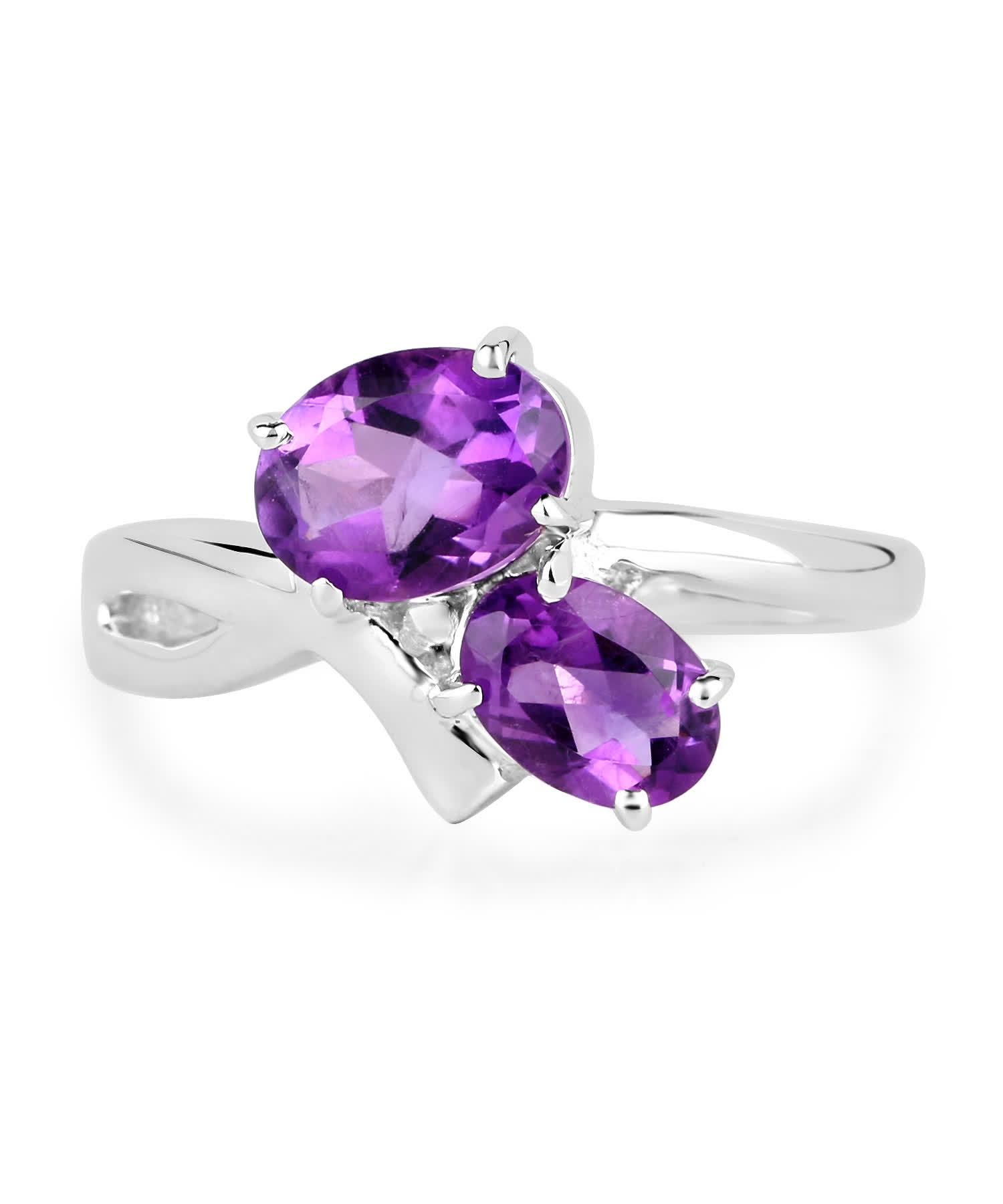 1.95ctw Natural Amethyst Rhodium Plated 925 Sterling Silver Two-Stone Ring View 3