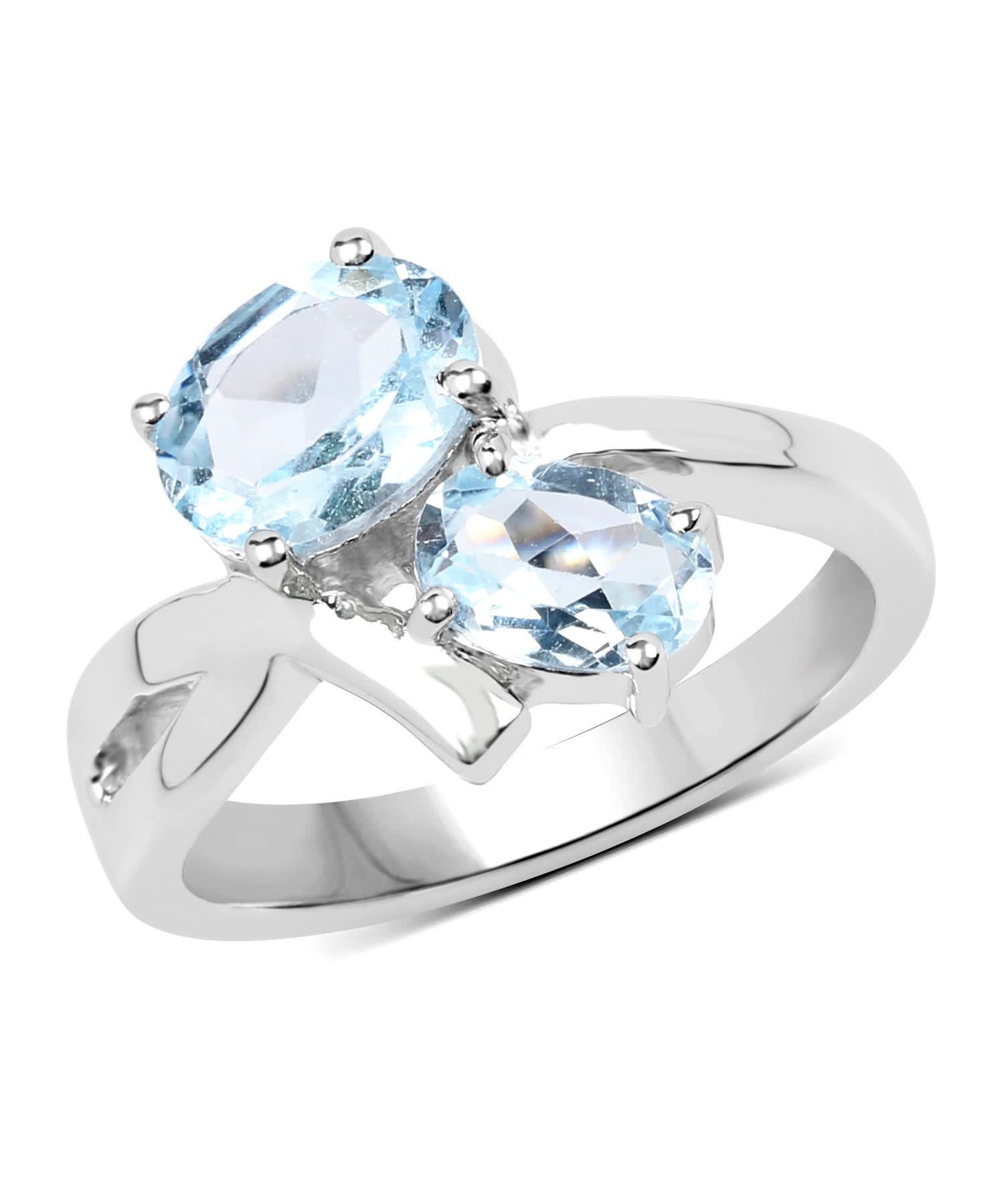 2.55ctw Natural Sky Blue Topaz Rhodium Plated 925 Sterling Silver Two-Stone Ring View 1