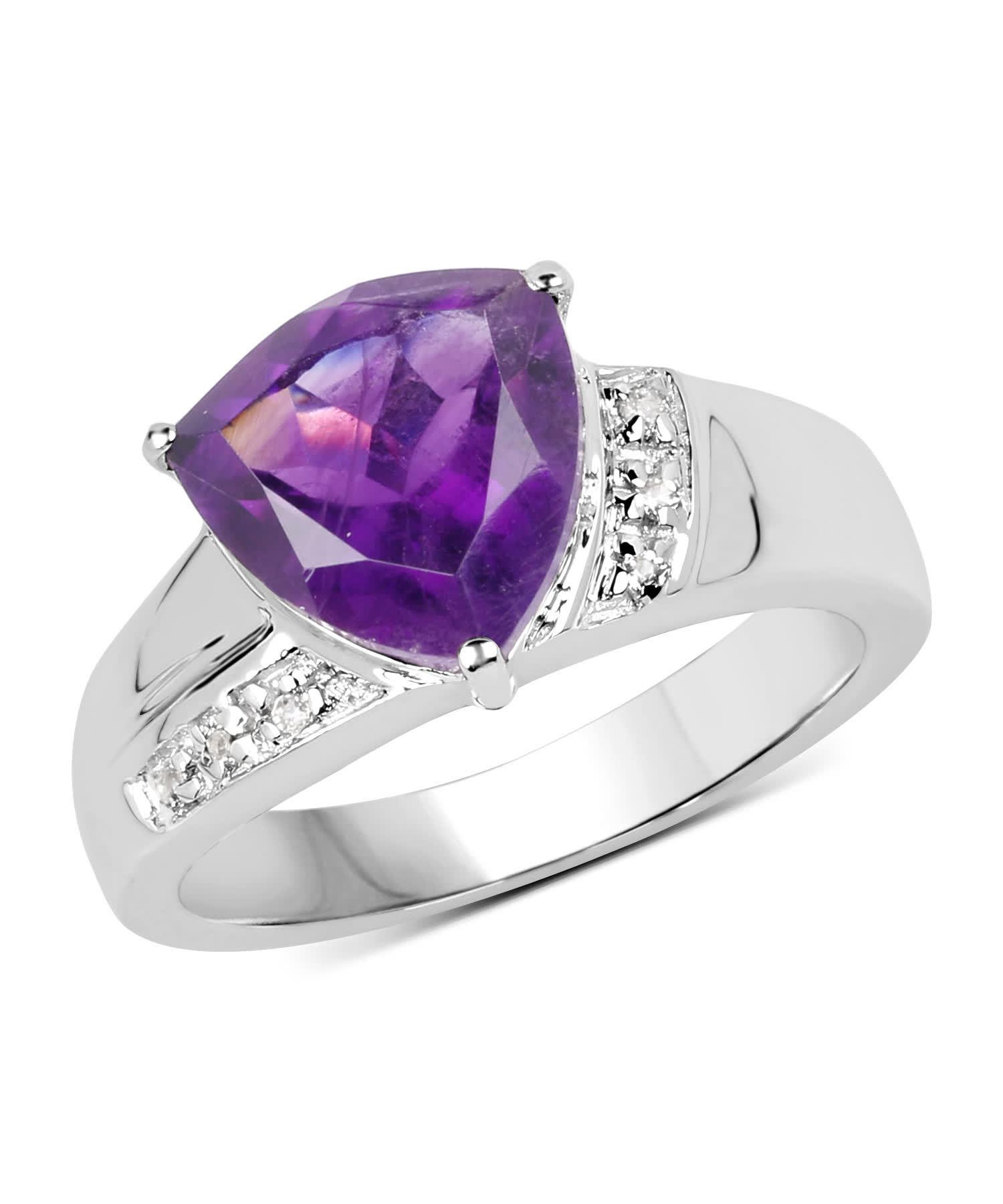 2.75ctw Natural Amethyst and Topaz Rhodium Plated 925 Sterling Silver Triangle Ring View 1