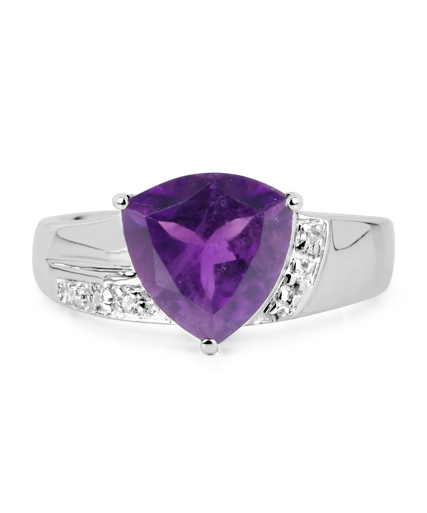 2.75ctw Natural Amethyst and Topaz Rhodium Plated 925 Sterling Silver Triangle Ring View 3