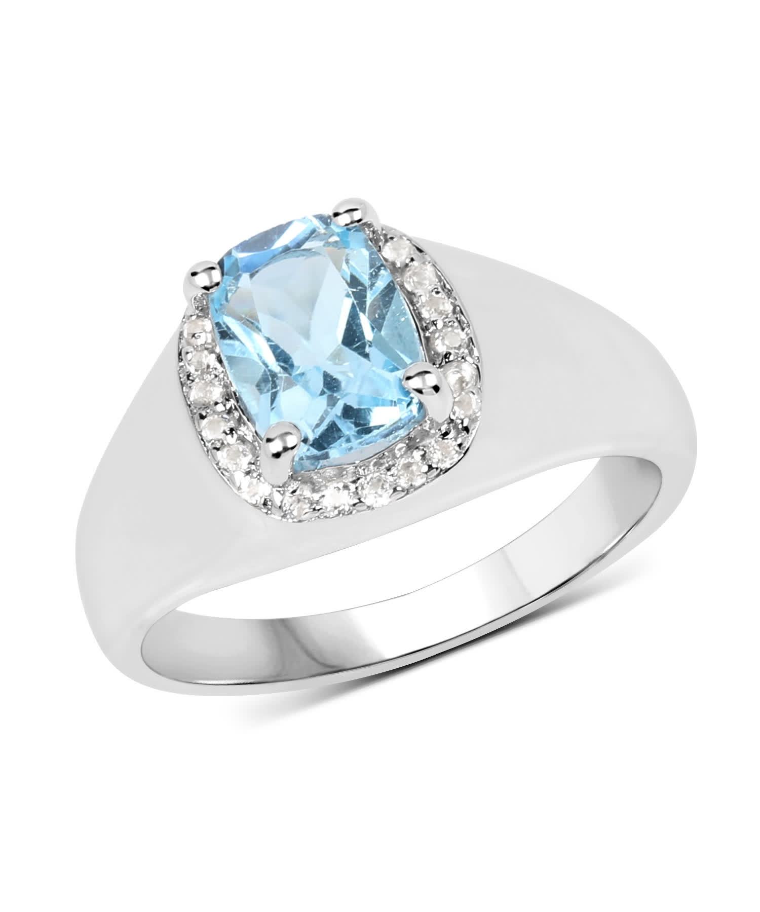 1.62ctw Natural Swiss Blue Topaz Rhodium Plated 925 Sterling Silver Halo Right Hand Ring View 1