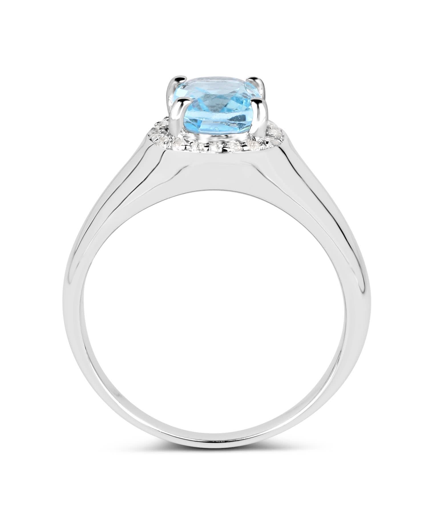 1.62ctw Natural Swiss Blue Topaz Rhodium Plated 925 Sterling Silver Halo Right Hand Ring View 2