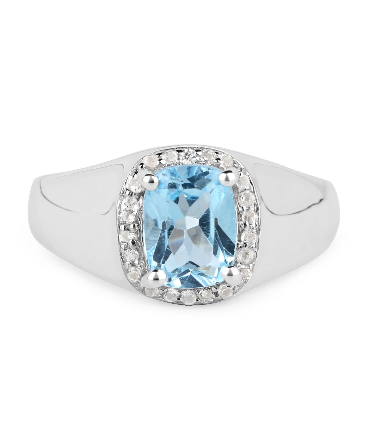 1.62ctw Natural Swiss Blue Topaz Rhodium Plated 925 Sterling Silver Halo Right Hand Ring View 3