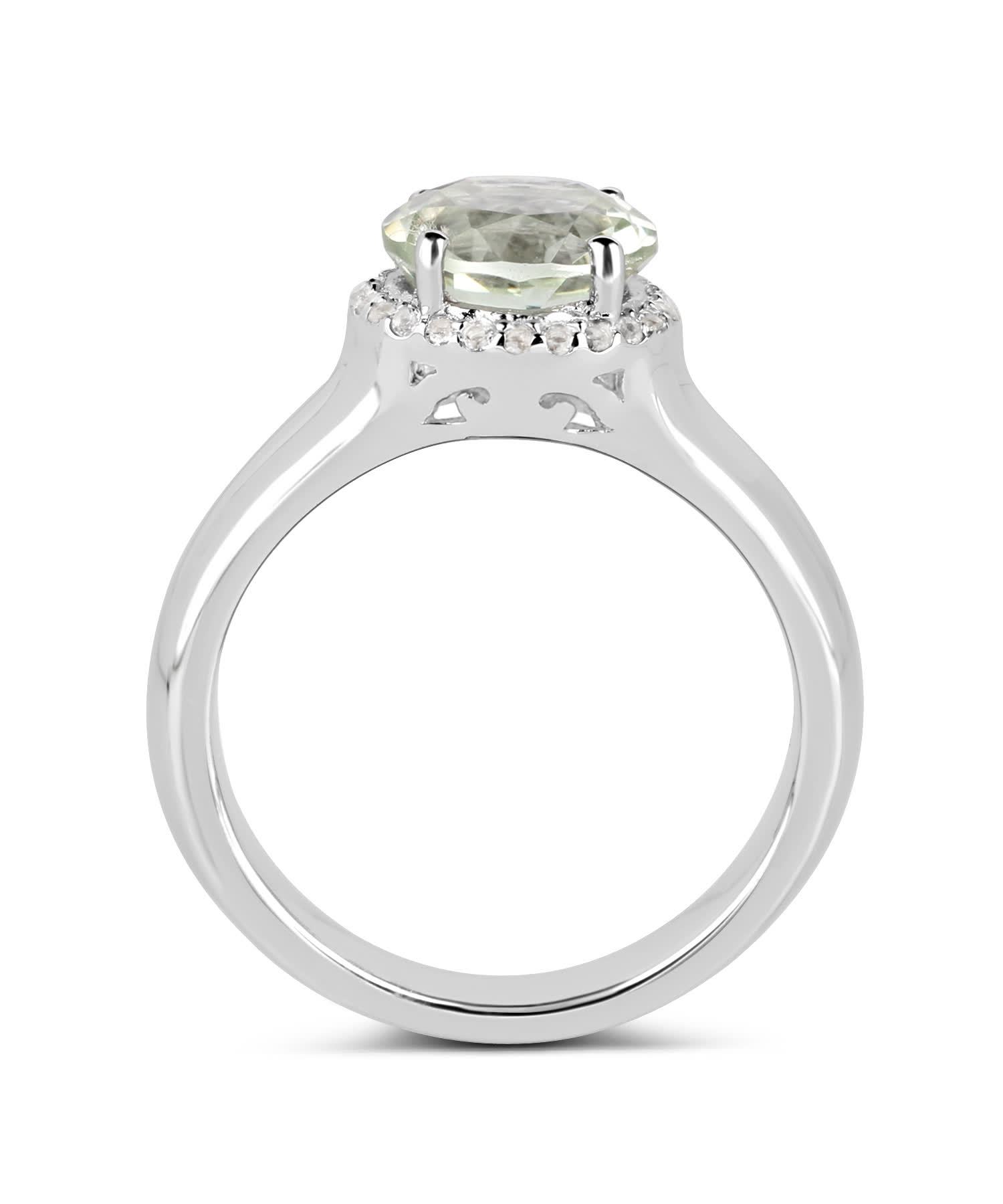 1.87ctw Natural Green Amethyst and Topaz Rhodium Plated 925 Sterling Silver Halo Right Hand Ring View 2