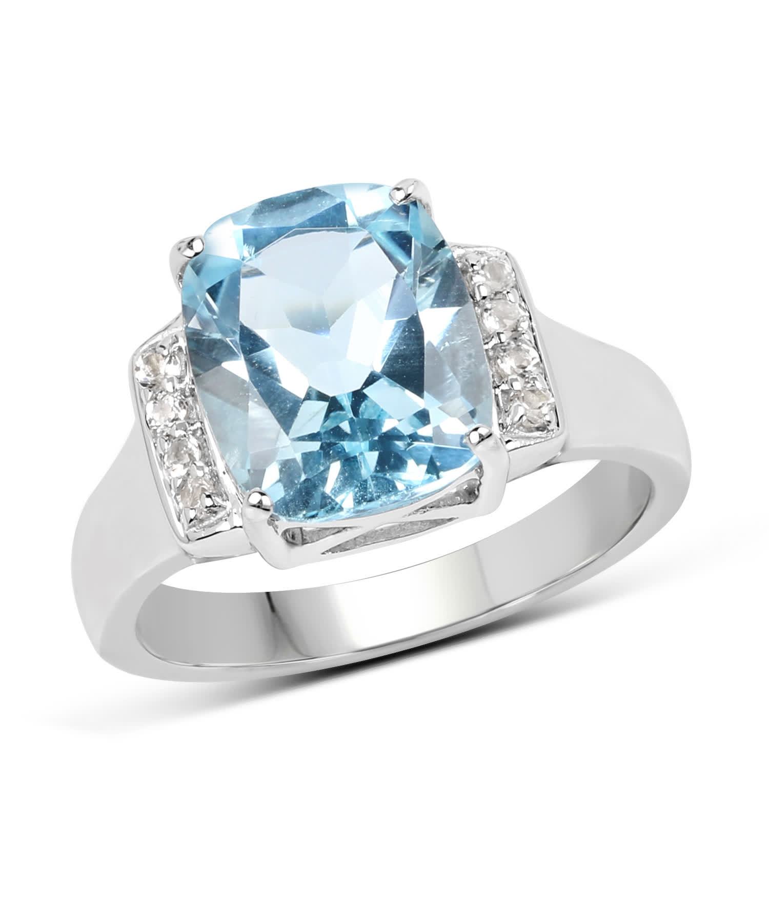 4.28ctw Natural Swiss Blue Topaz Rhodium Plated 925 Sterling Silver Ring View 1