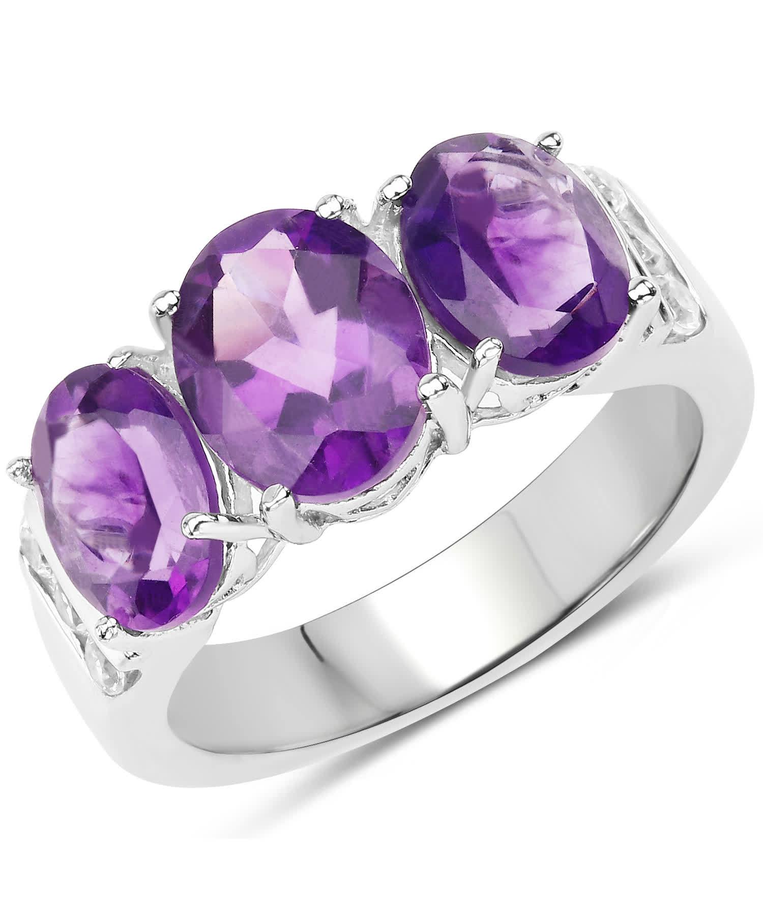 4.14ctw Natural Amethyst and Topaz Rhodium Plated 925 Sterling Silver Three-Stone Three-Stone Ring View 1