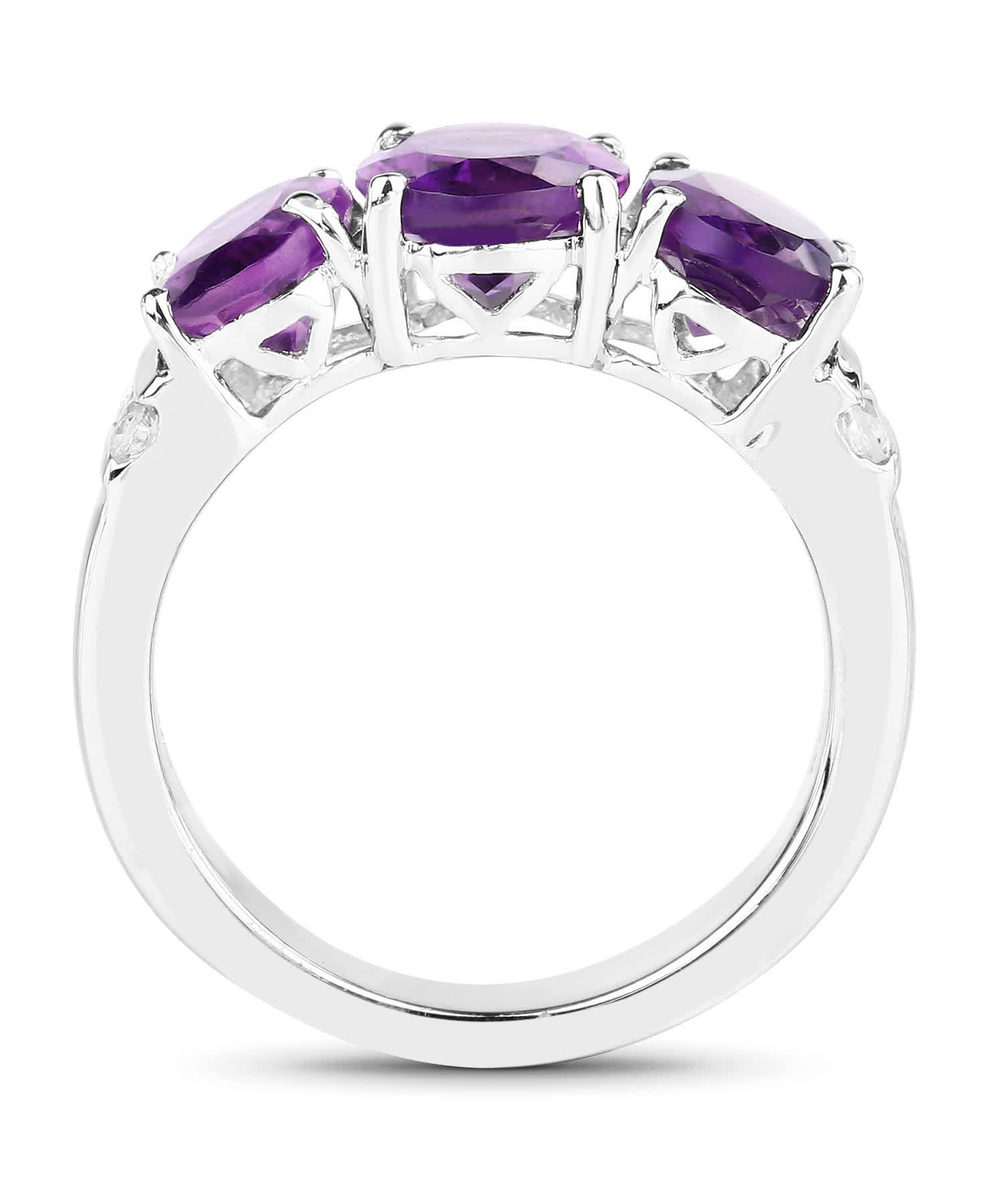 4.14ctw Natural Amethyst and Topaz Rhodium Plated 925 Sterling Silver Three-Stone Three-Stone Ring View 2