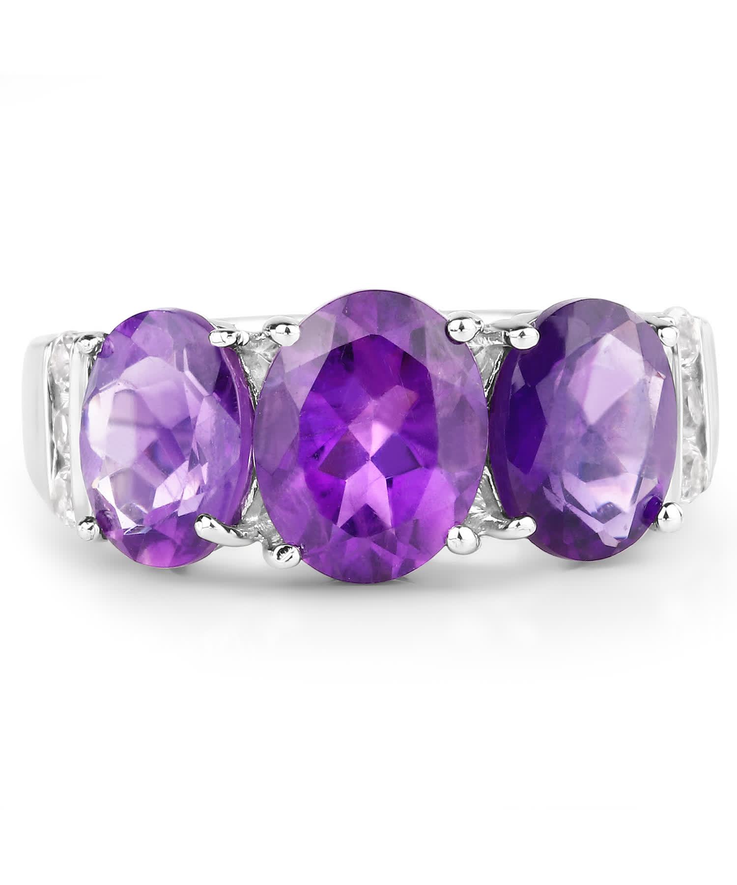 4.14ctw Natural Amethyst and Topaz Rhodium Plated 925 Sterling Silver Three-Stone Three-Stone Ring View 3