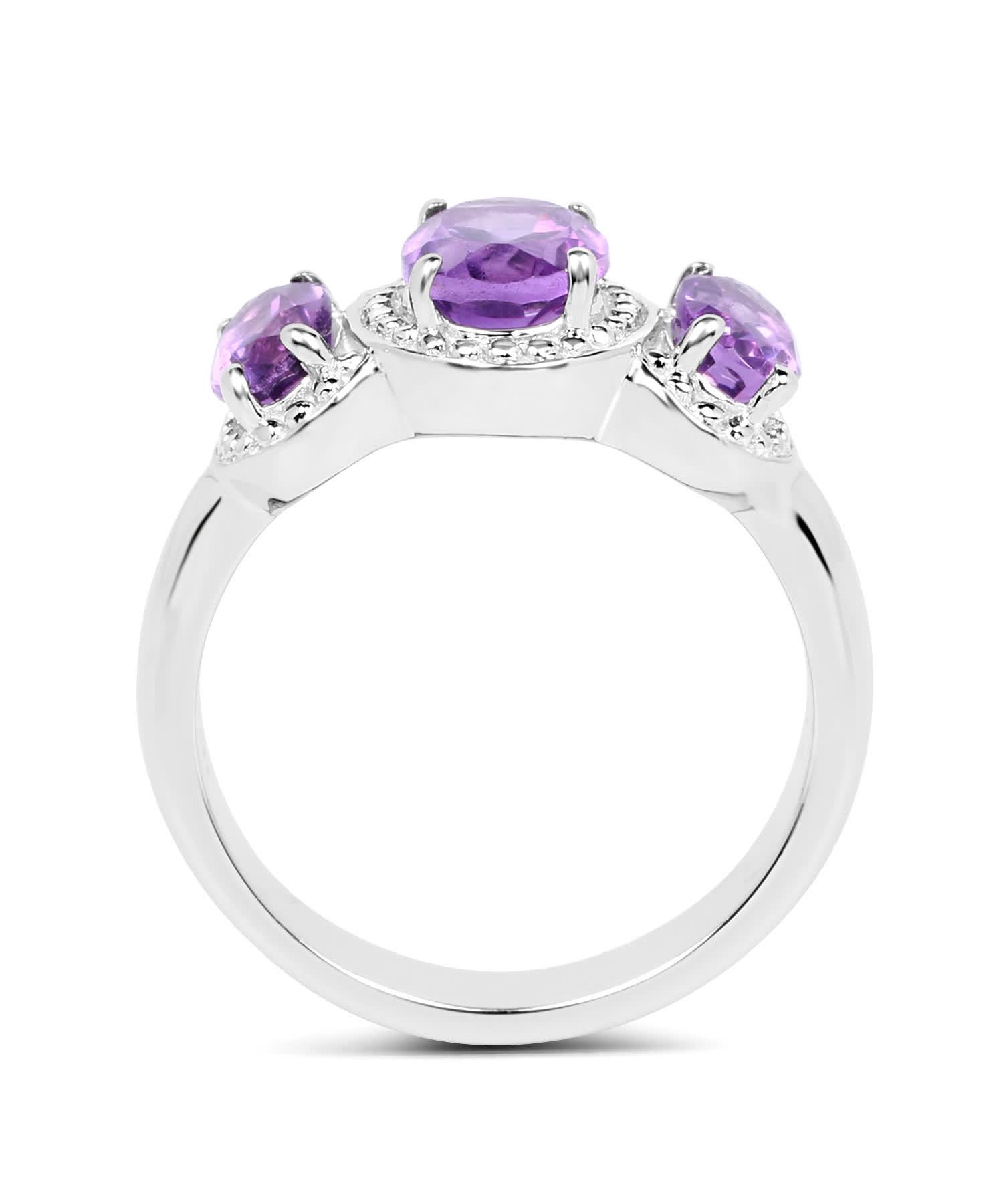 2.01ctw Natural Amethyst Rhodium Plated 925 Sterling Silver Fashion Three-Stone Ring View 2