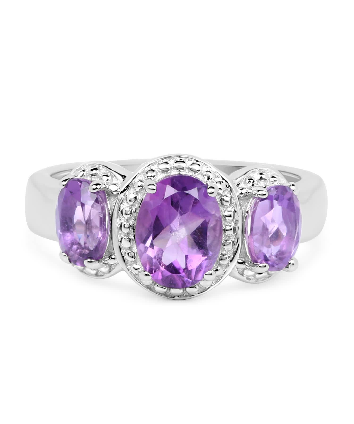 2.01ctw Natural Amethyst Rhodium Plated 925 Sterling Silver Fashion Three-Stone Ring View 3