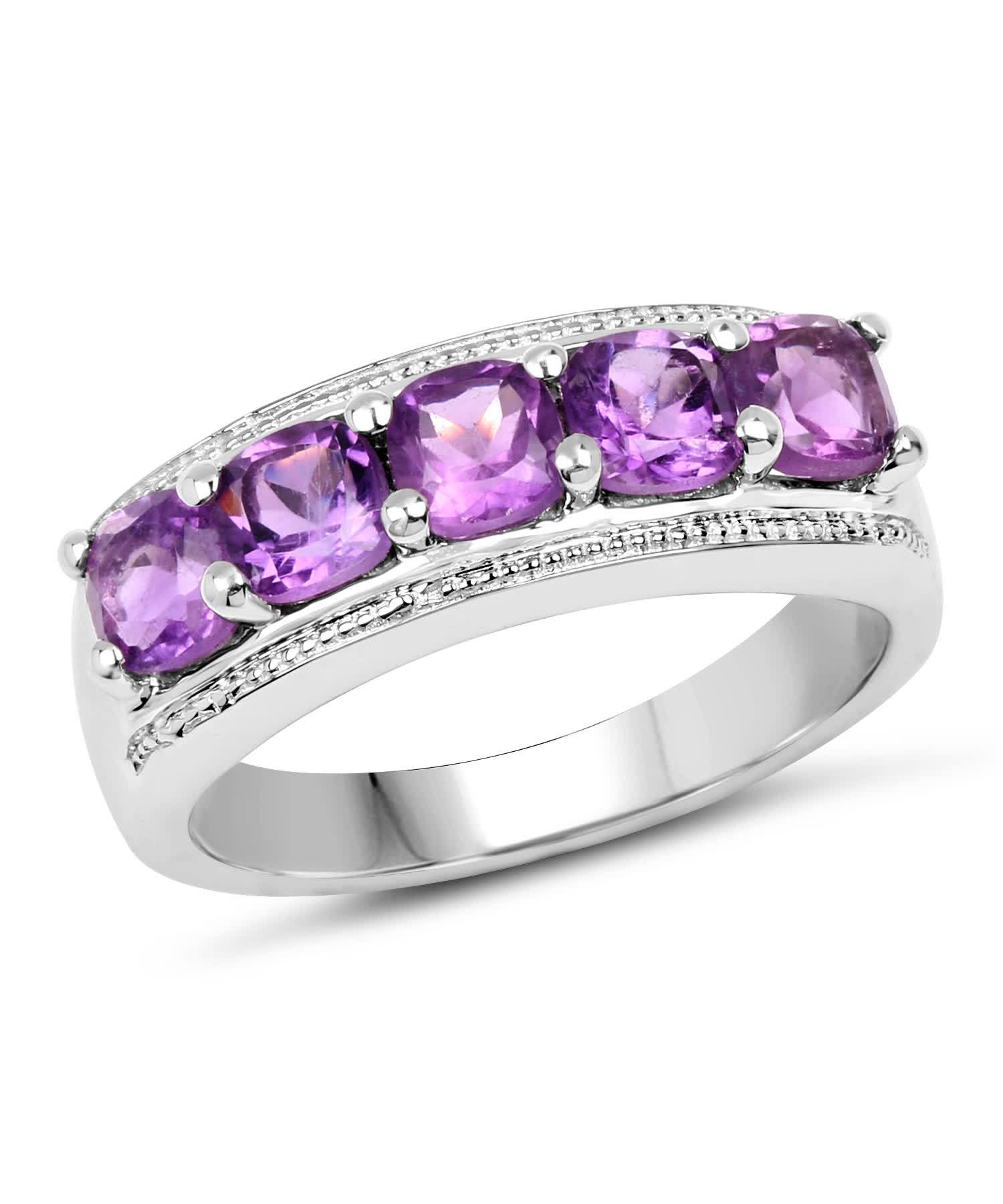 1.50ctw Natural Amethyst Rhodium Plated 925 Sterling Silver Band View 1
