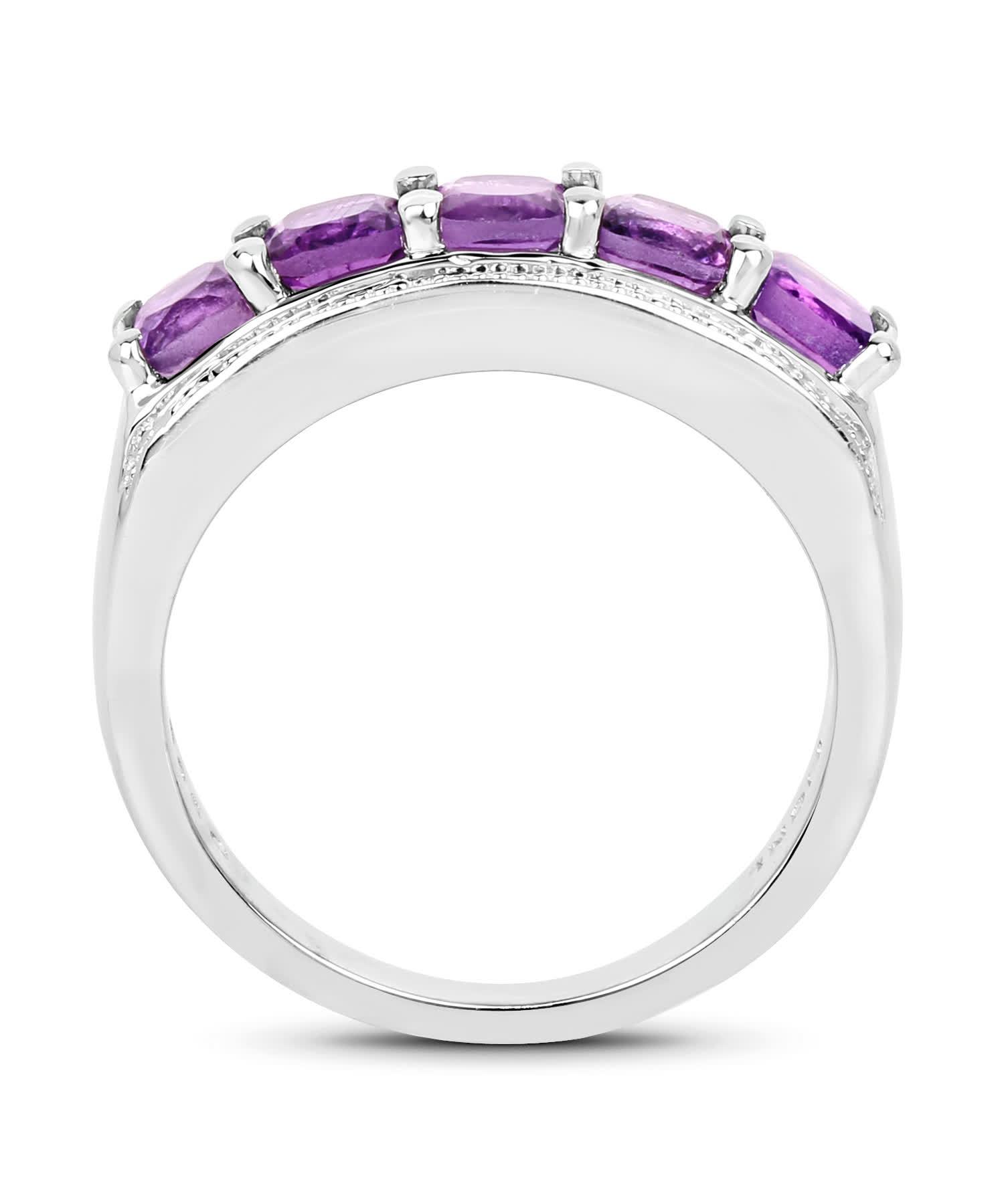 1.50ctw Natural Amethyst Rhodium Plated 925 Sterling Silver Band View 2