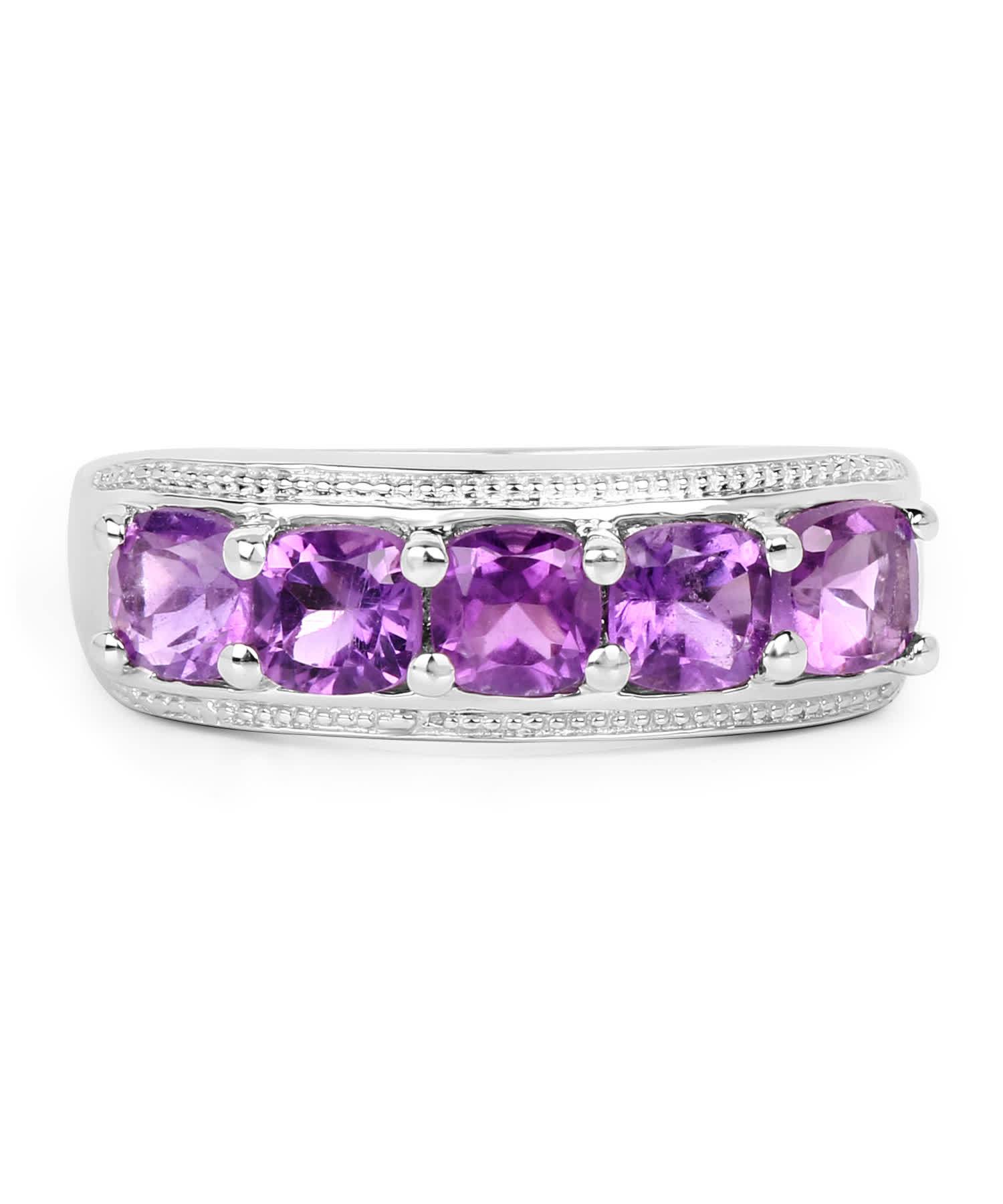 1.50ctw Natural Amethyst Rhodium Plated 925 Sterling Silver Band View 3