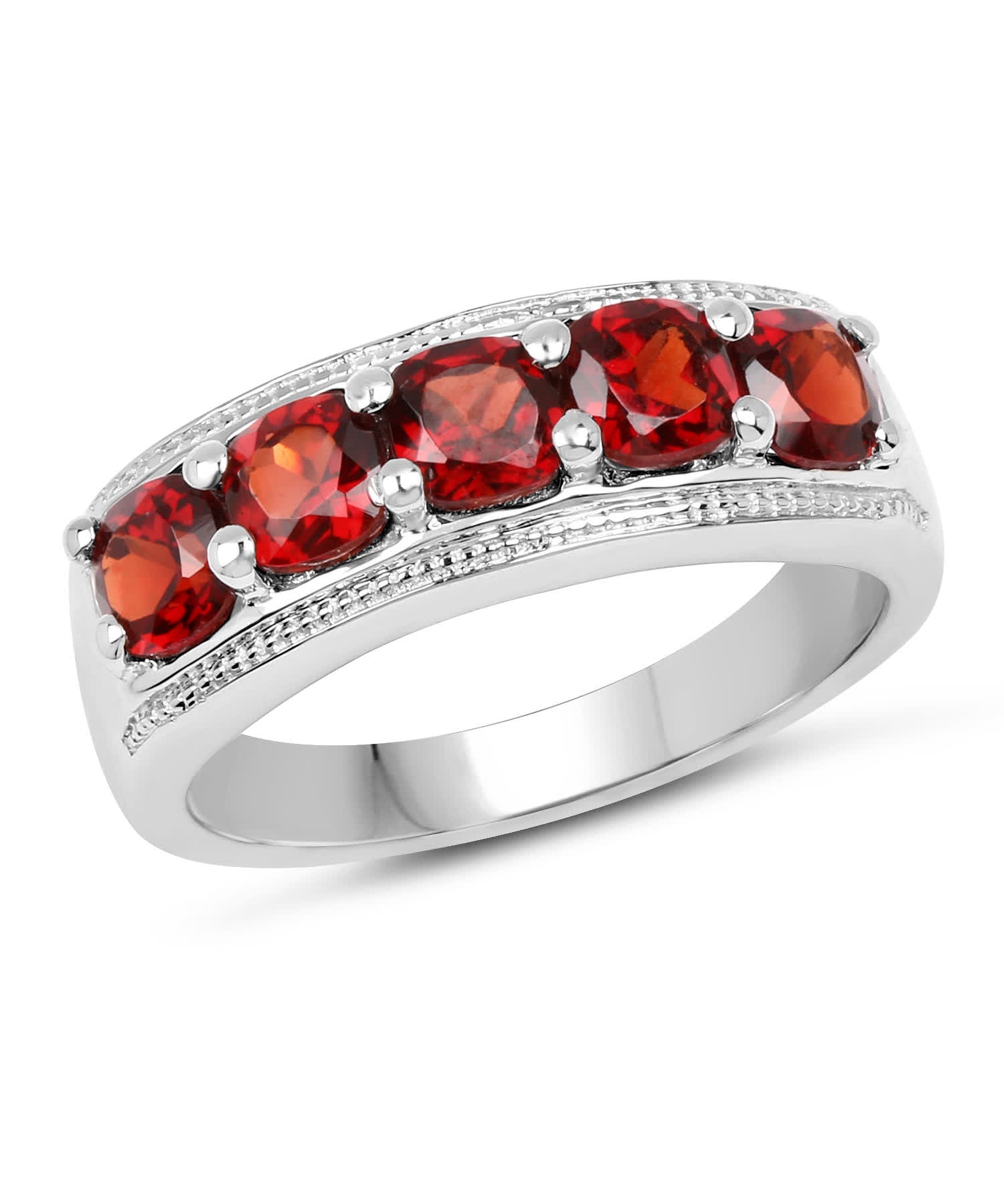 1.65 ctw Natural Pomegranate Garnet Rhodium Plated 925 Sterling Silver Band View 1