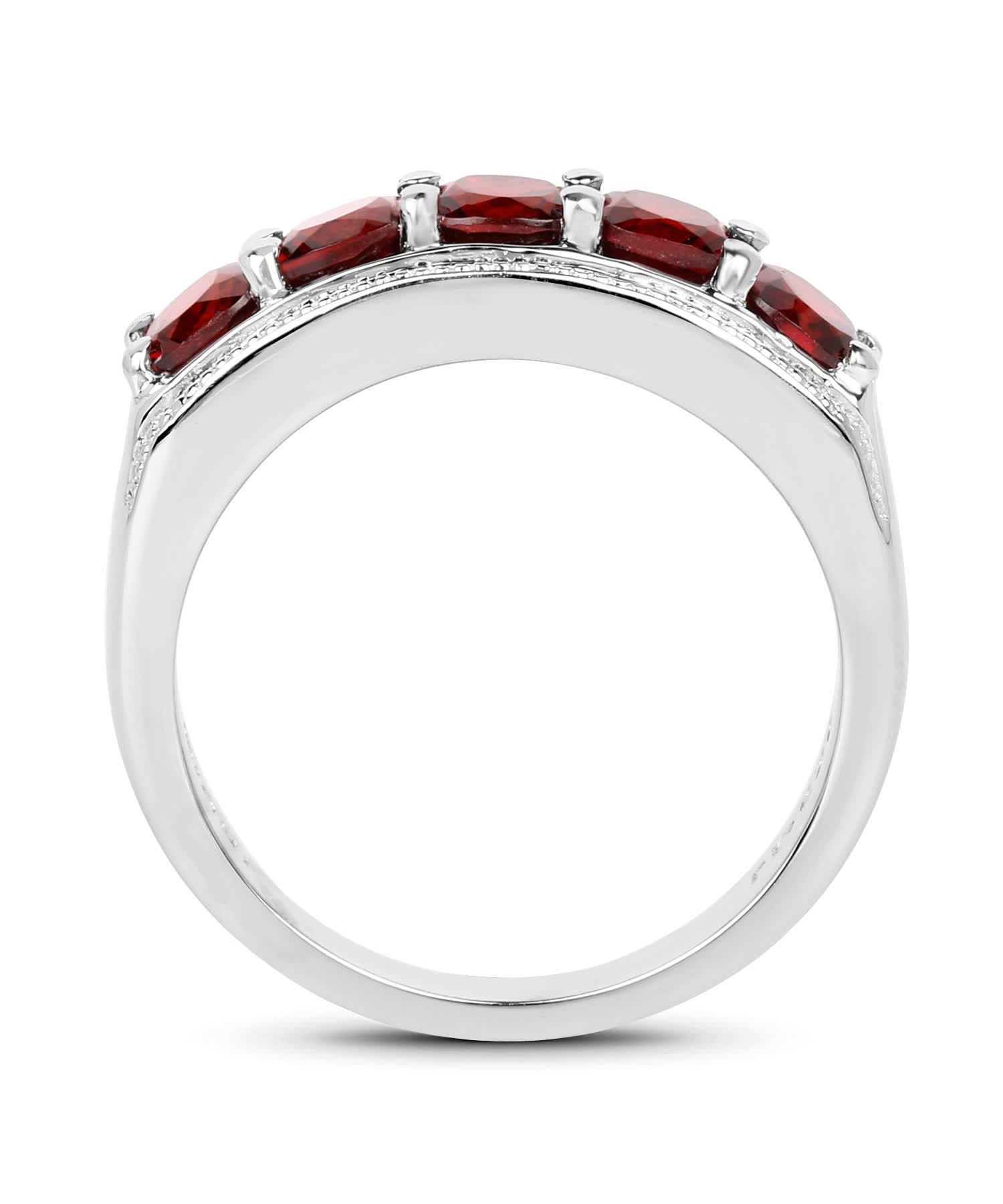 1.65 ctw Natural Pomegranate Garnet Rhodium Plated 925 Sterling Silver Band View 2