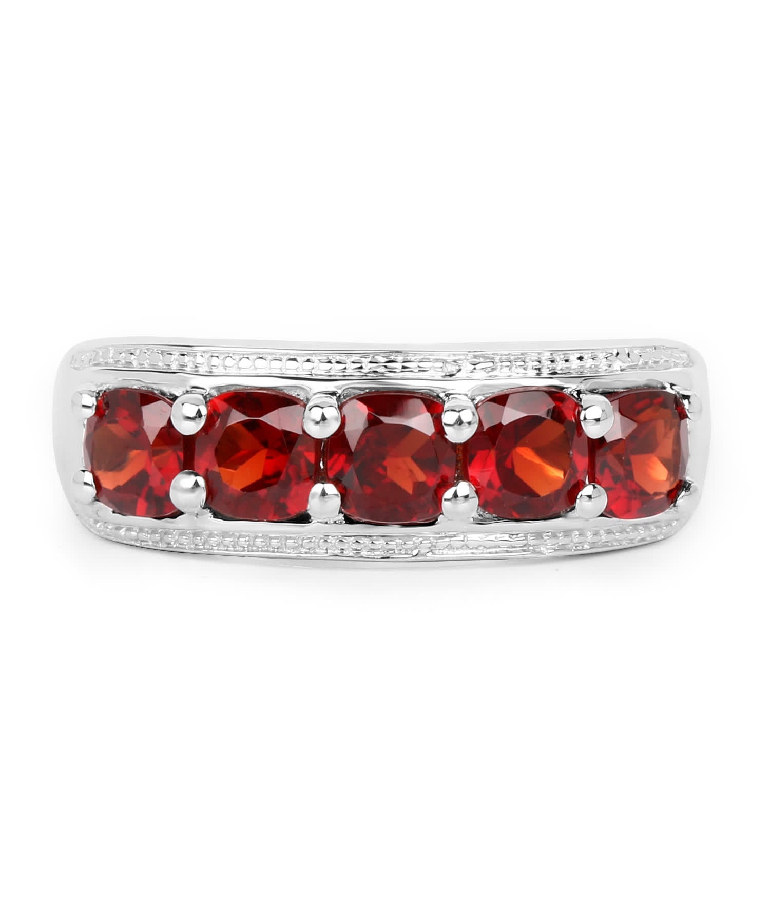 1.65 ctw Natural Pomegranate Garnet Rhodium Plated 925 Sterling Silver Band View 3