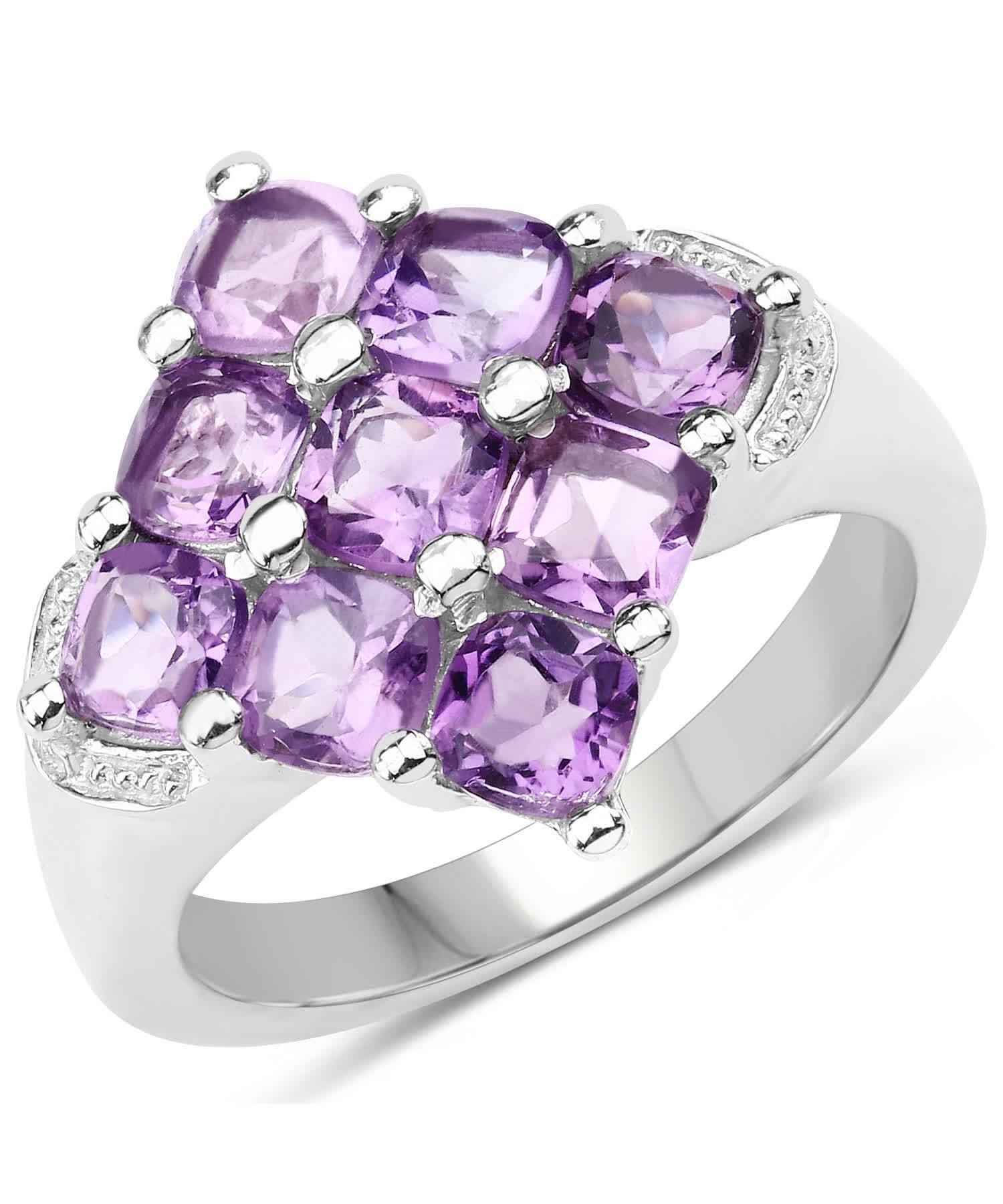 2.70ctw Natural Amethyst Rhodium Plated 925 Sterling Silver Square Right Hand Ring View 1