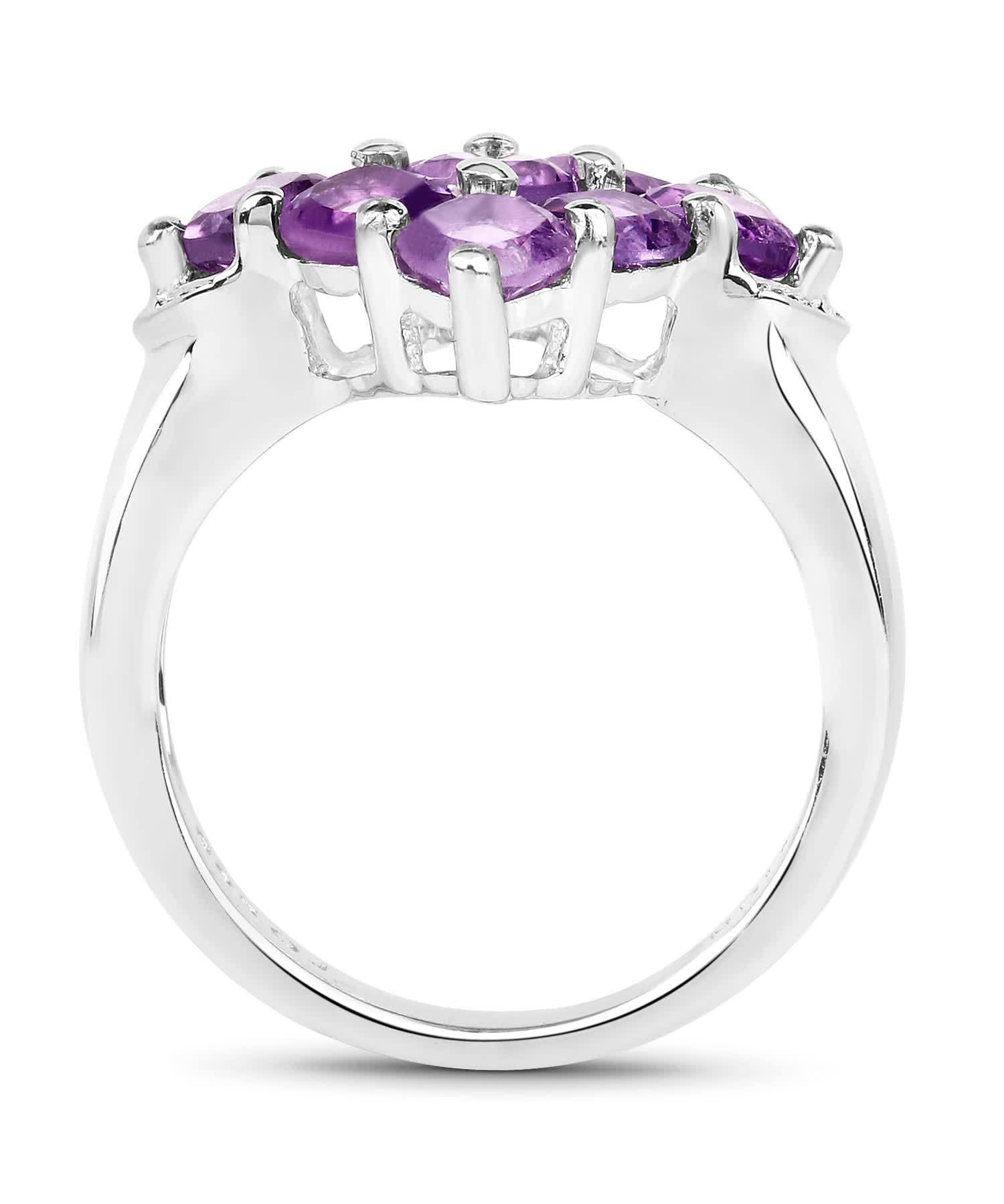 2.70ctw Natural Amethyst Rhodium Plated 925 Sterling Silver Square Right Hand Ring View 2